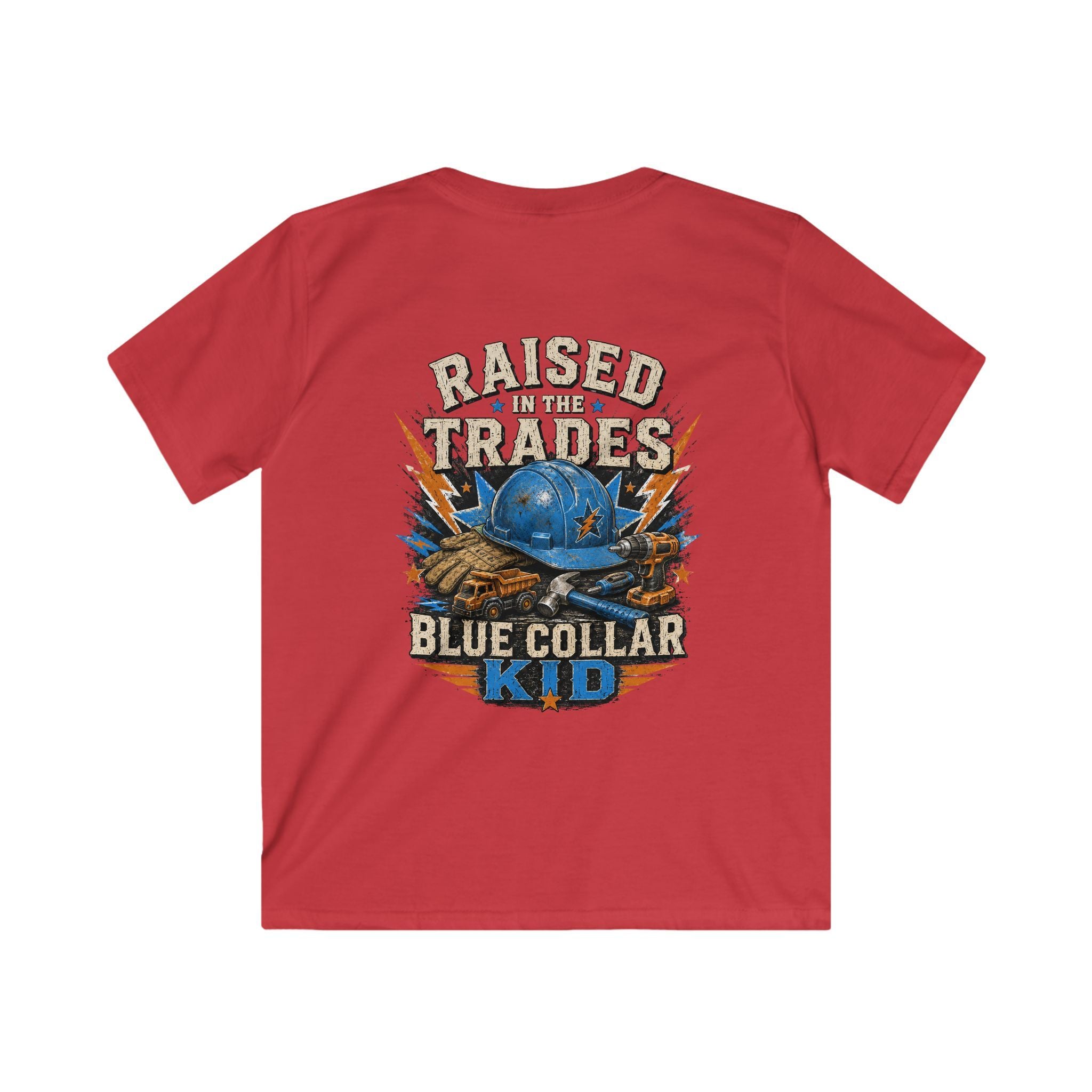 Kids T-Shirt - "Raised With Trades" Blue Collar Kid Graphic Tee