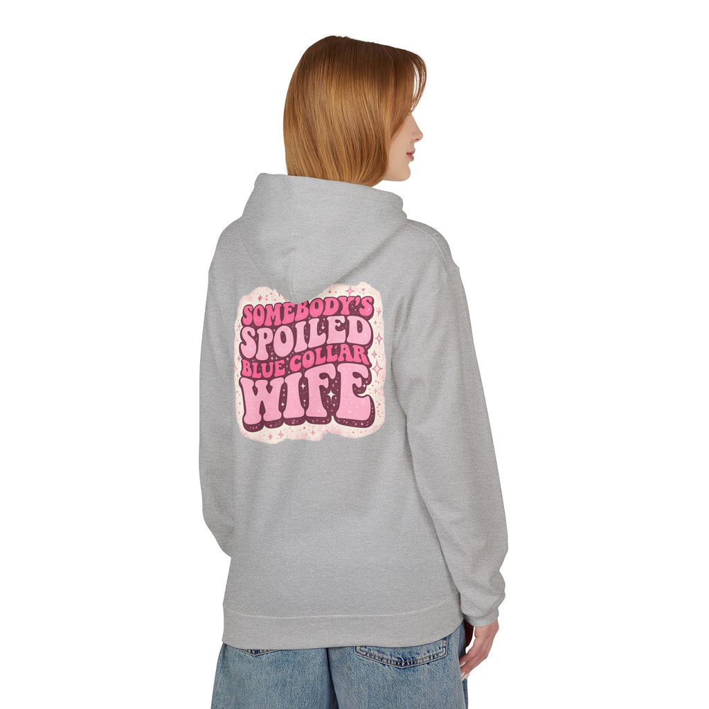 Somebody's Spoiled Blue Collar Wife Hoodie - Pink Retro Graphic Pullover