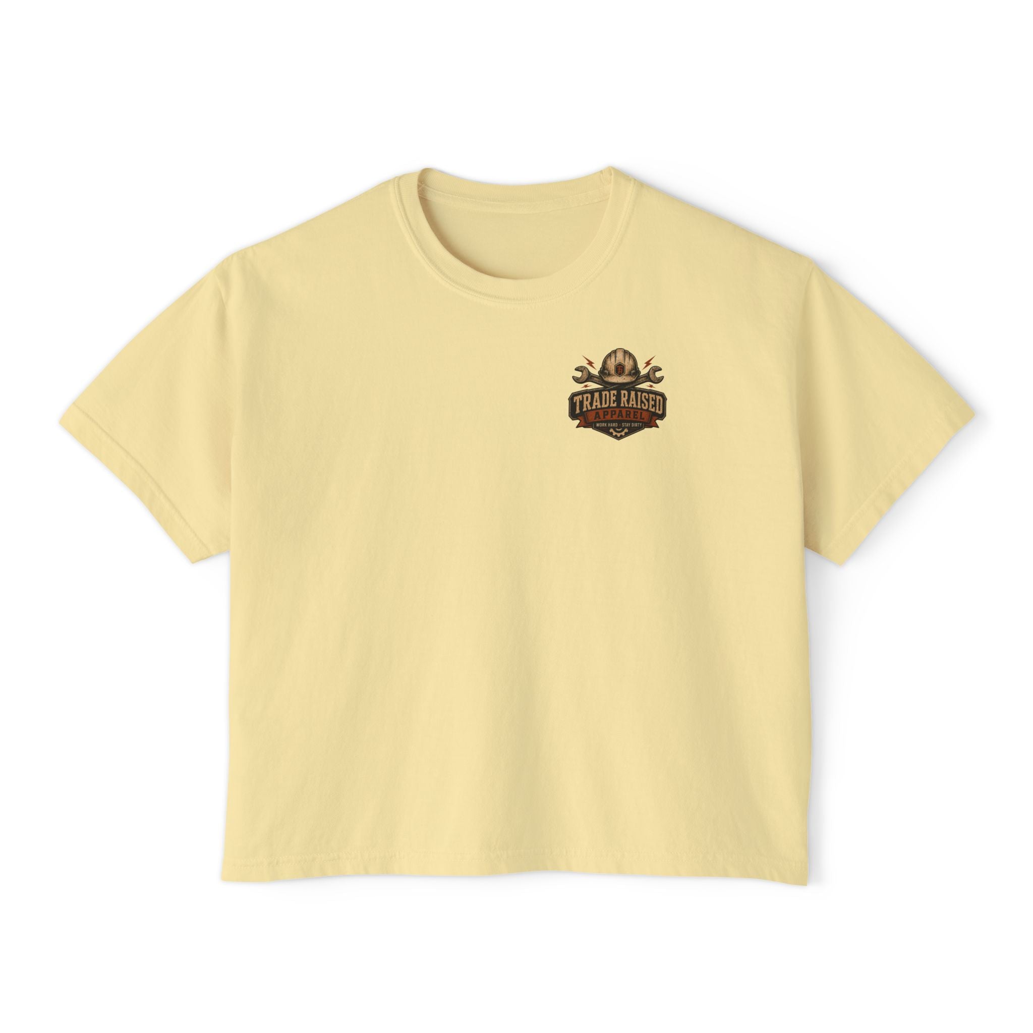 Blue Collar Wife Boxy Tee — "Built Tough, Love Hard" Vintage Worker Wife Shirt