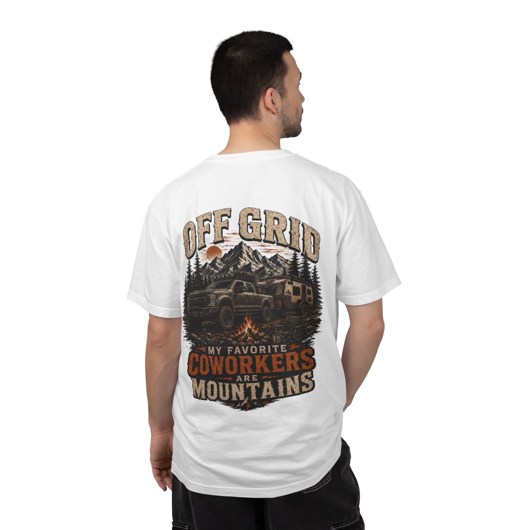 Off Grid Mountains T-Shirt — "Off Grid: My Favorite Coworkers Are Mountains" Adventure Tee