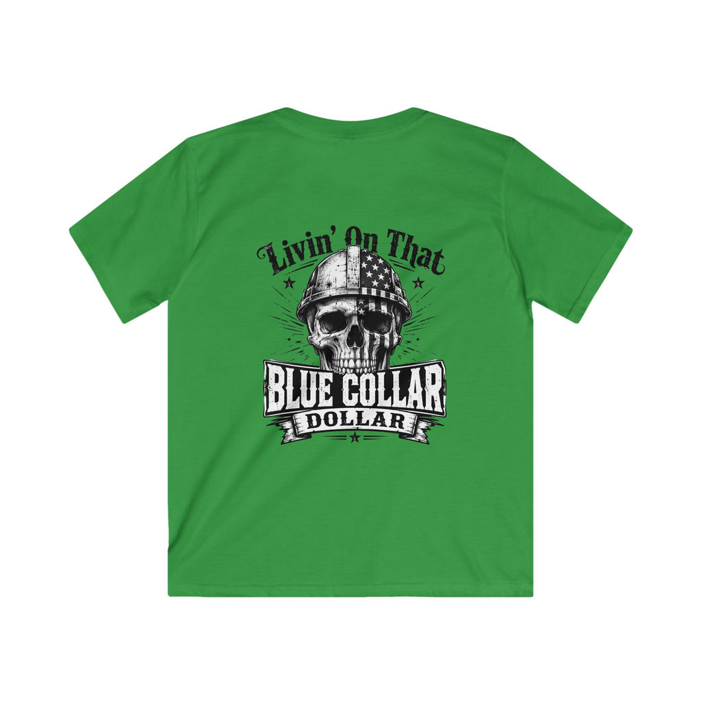 Kids Tee — "Livin' On That Blue Collar Dollar" Vintage Skull Workwear Shirt