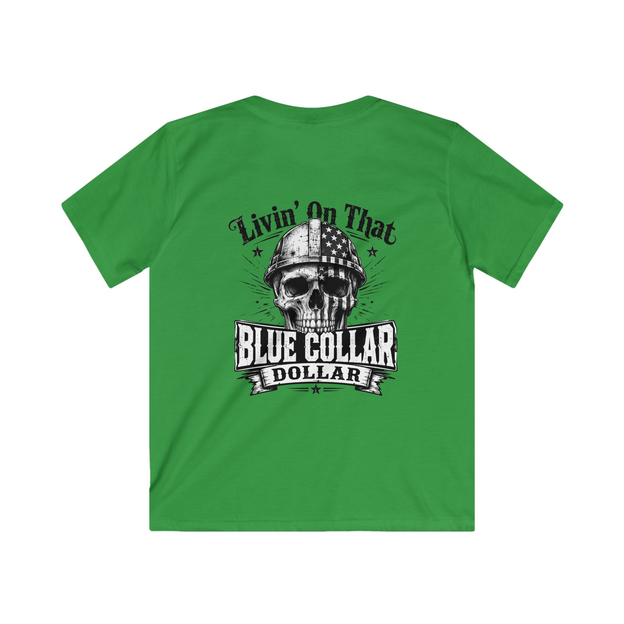 Kids Tee — "Livin' On That Blue Collar Dollar" Vintage Skull Workwear Shirt