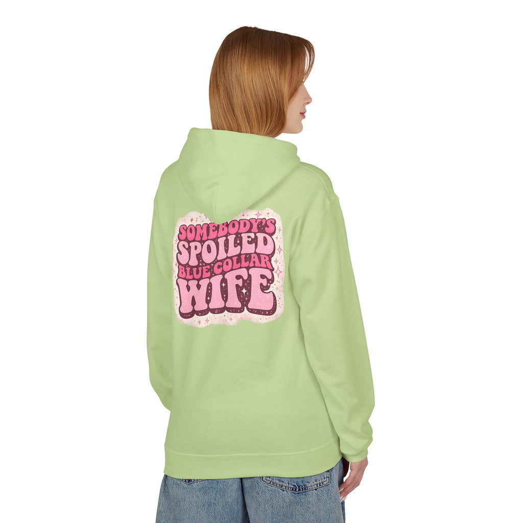 Somebody's Spoiled Blue Collar Wife Hoodie - Pink Retro Graphic Pullover