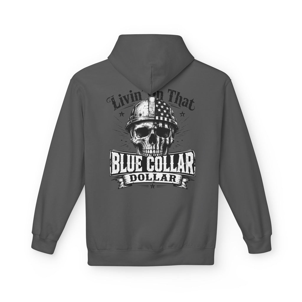 Blue Collar Dollar Hoodie — "Livin' That" Skull Workwear Pullover