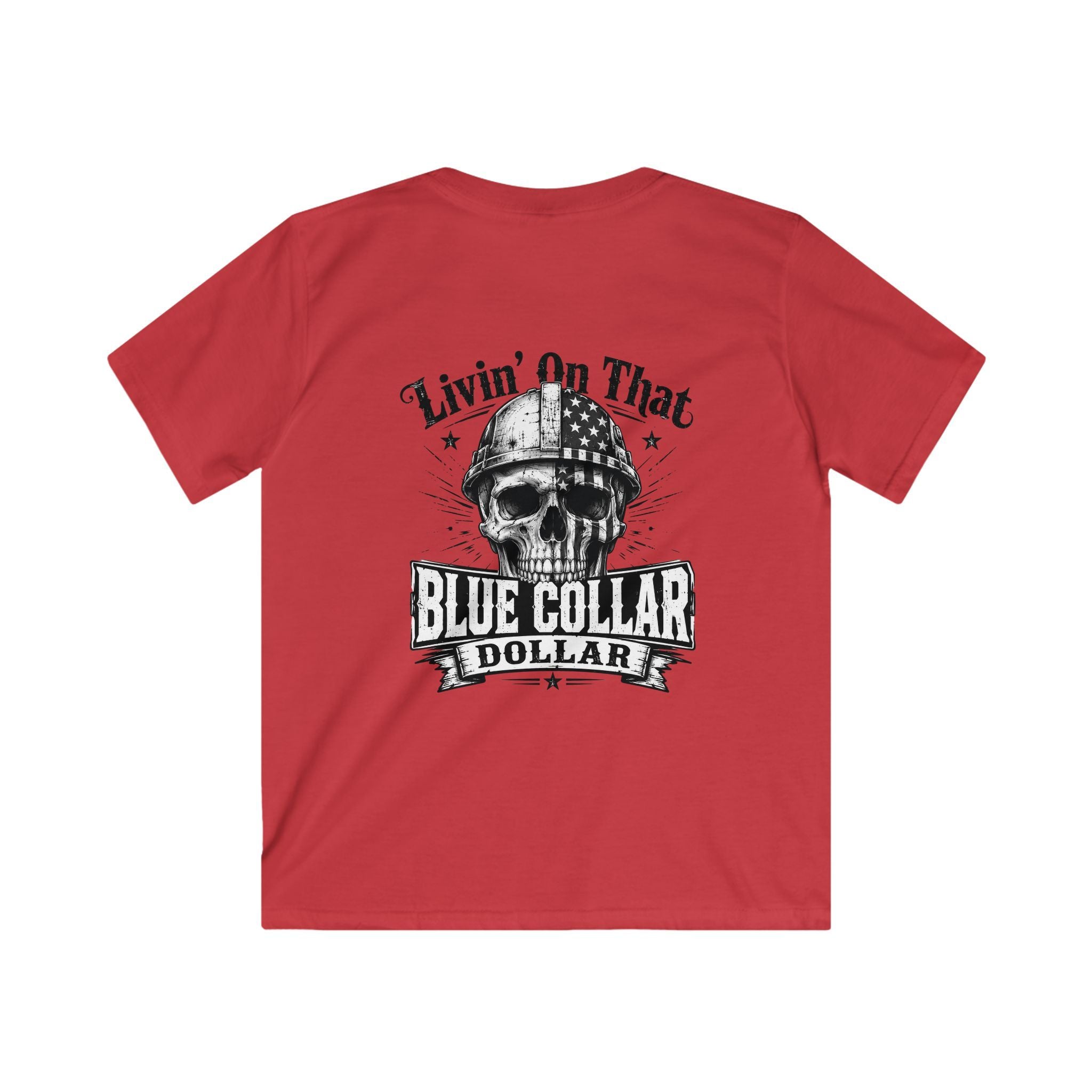 Kids Tee — "Livin' On That Blue Collar Dollar" Vintage Skull Workwear Shirt