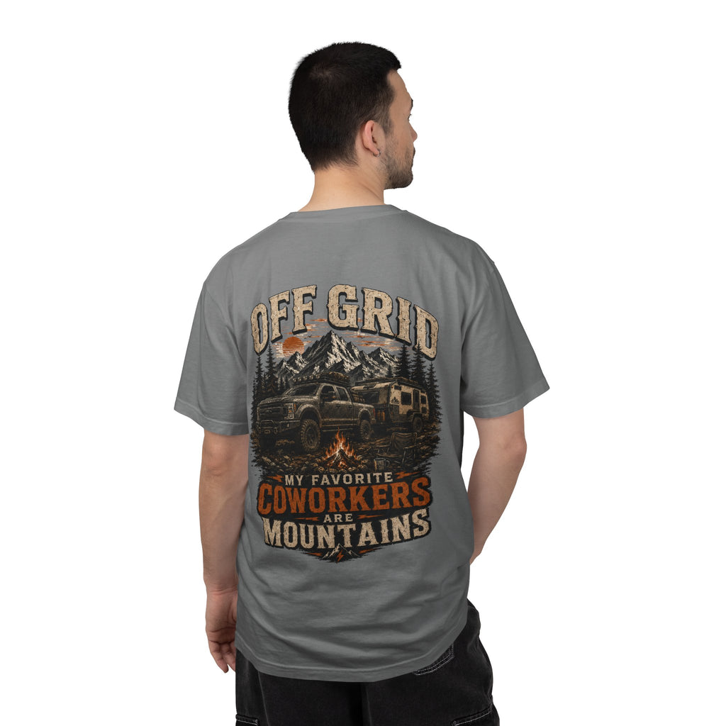 Off Grid Mountains T-Shirt — "Off Grid: My Favorite Coworkers Are Mountains" Adventure Tee
