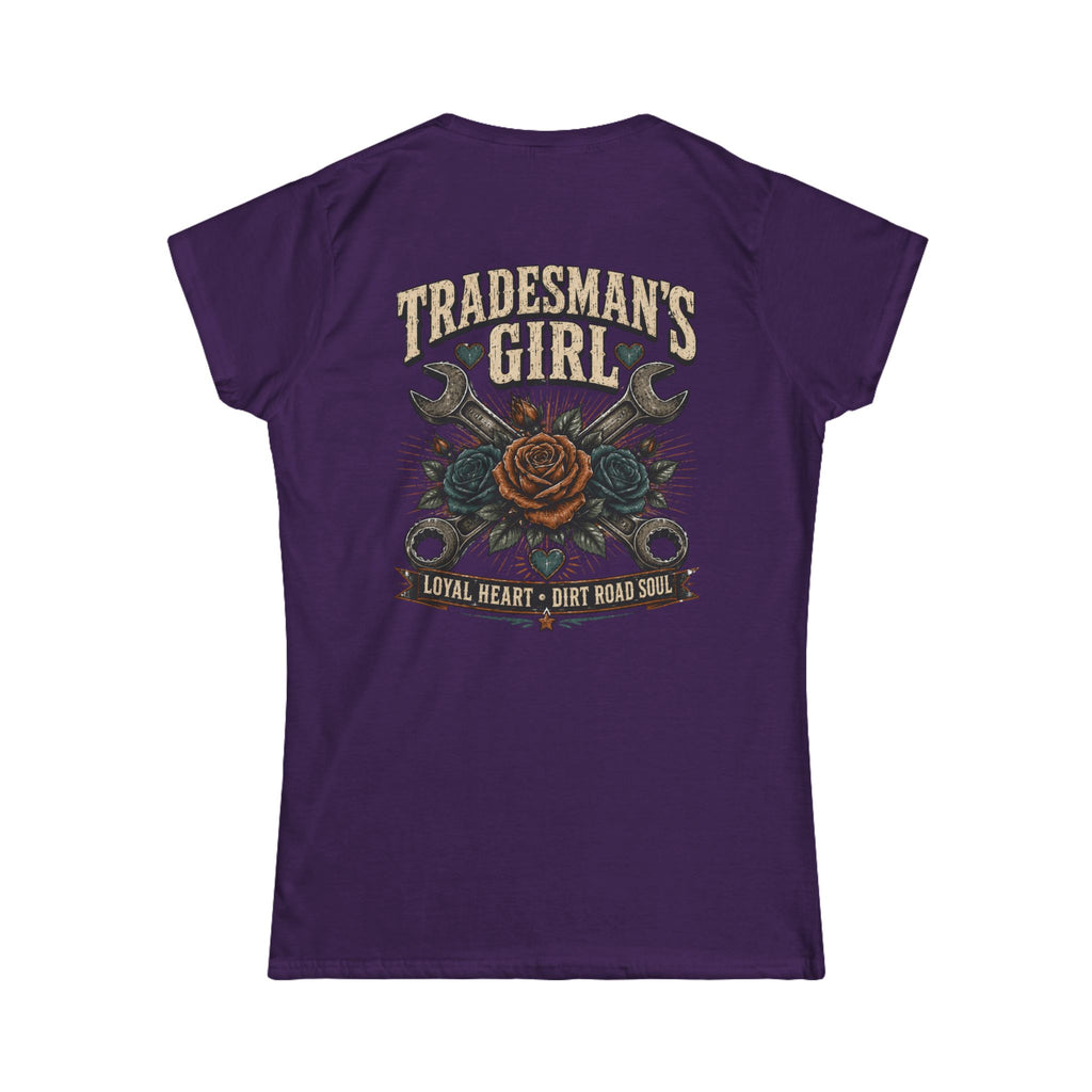 Tradesman's Girl Women's Tee — 'Loyal Heart • Dirt Road Soul' Vintage Wrench & Rose Shirt