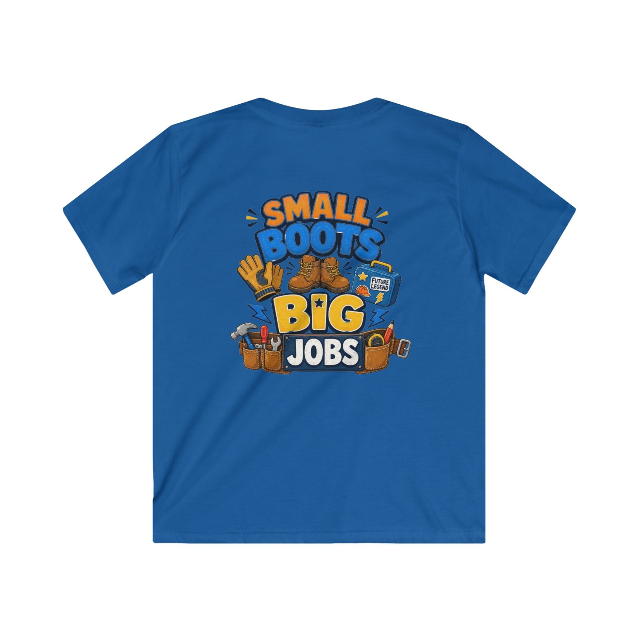 Kids Tee — "Small Boots Big Jobs" Construction Graphic Shirt for Young Builders