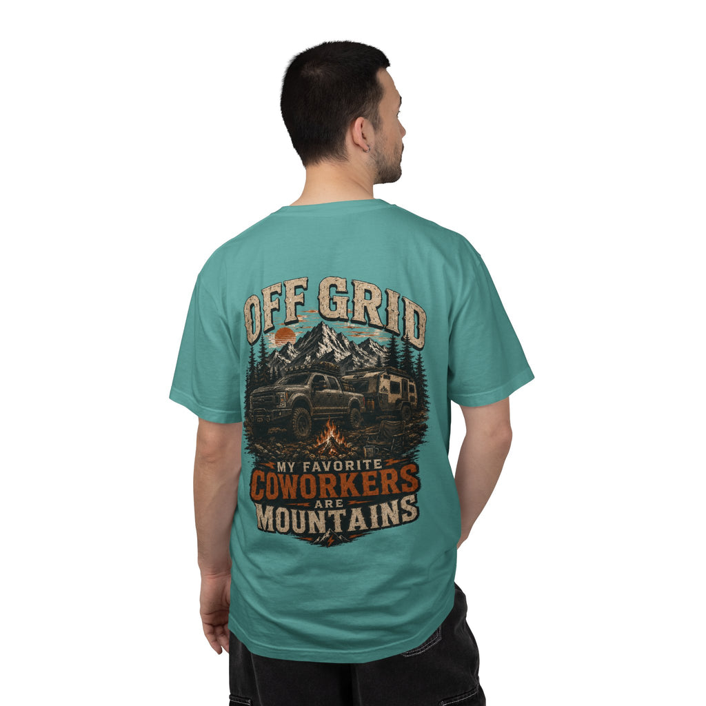 Off Grid Mountains T-Shirt — "Off Grid: My Favorite Coworkers Are Mountains" Adventure Tee