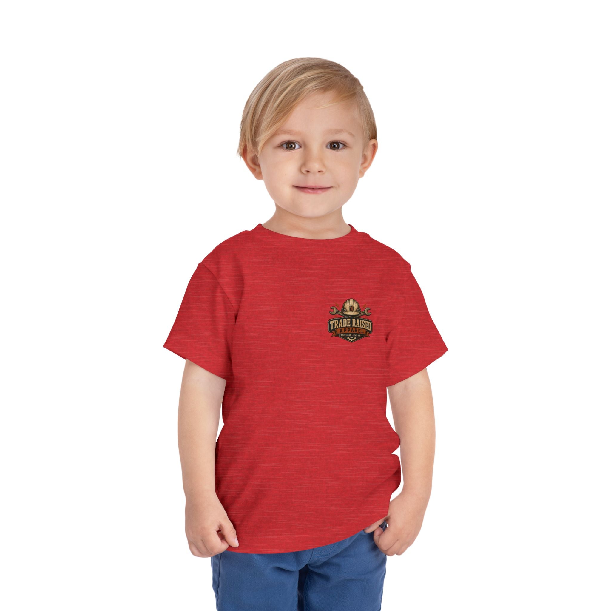 Toddler Tee — "Raised in the Trades" Blue Collar Kid Shirt