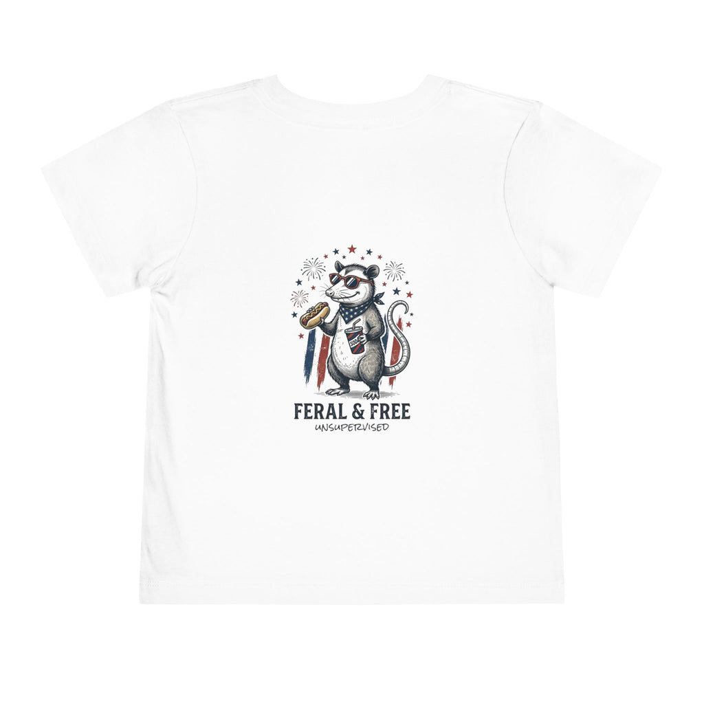 Toddler Tee — "Feral & Free" Raccoon 4th of July Patriotic Shirt