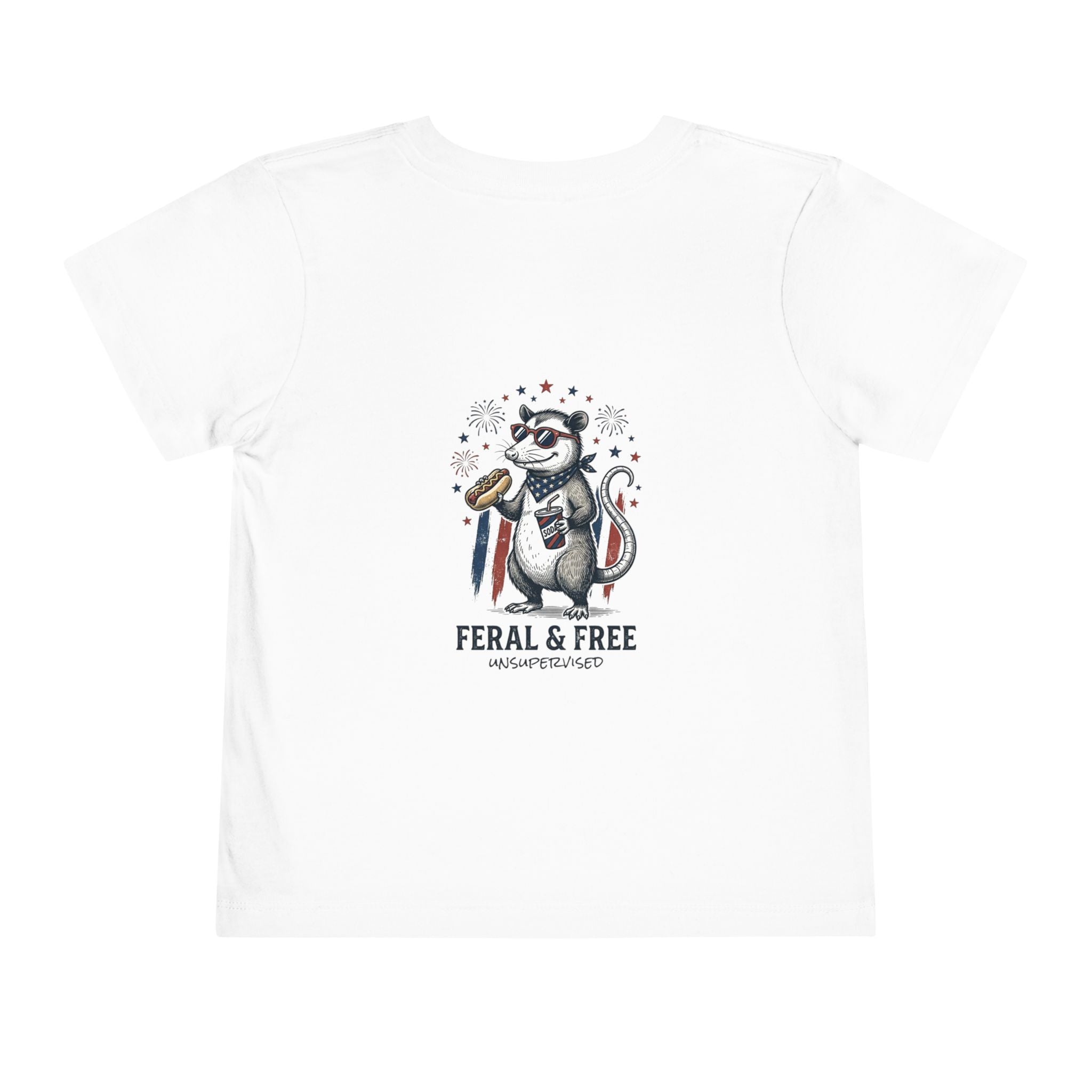 Toddler Tee — "Feral & Free" Raccoon 4th of July Patriotic Shirt