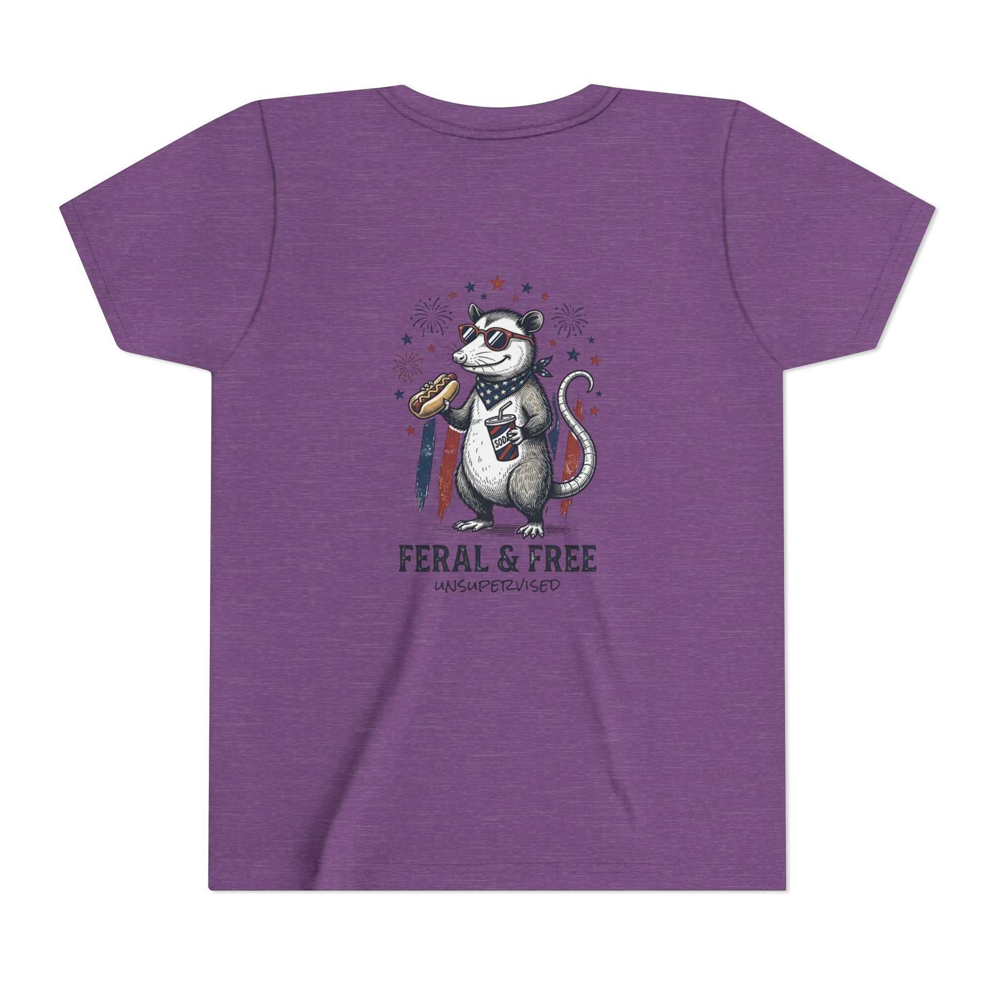 Youth Tee — "Feral & Free" Patriotic Possum Kids' Short Sleeve T-Shirt