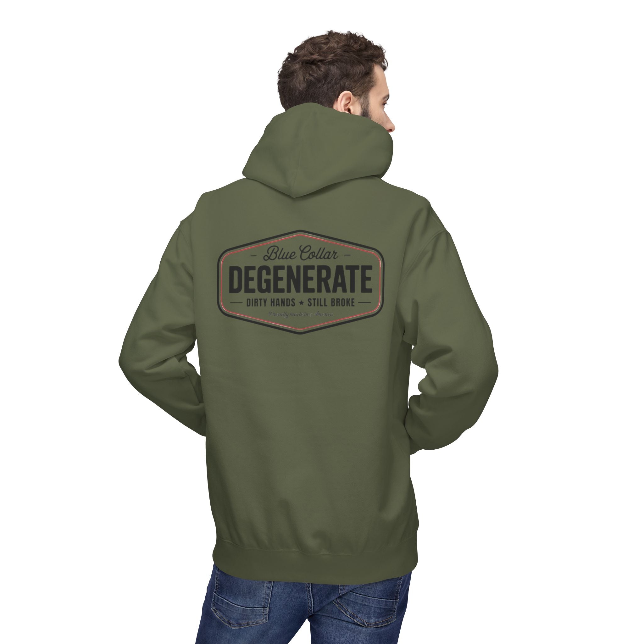 Blue Collar Degenerate Hoodie – "Dirty Hands • Still Broke" Workwear Pullover