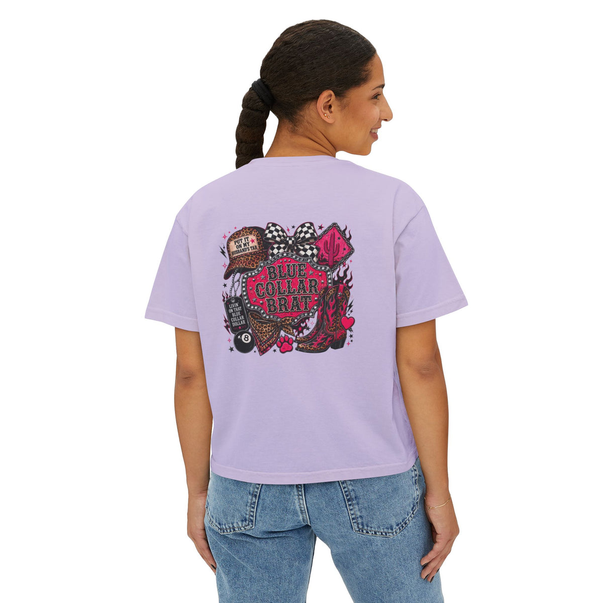 Blue Collar Brat Women's Boxy Tee — Retro Workwear Graphic Crop T-Shirt