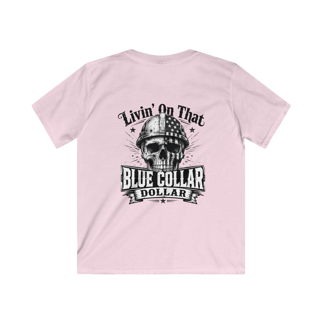 Kids Tee — "Livin' On That Blue Collar Dollar" Vintage Skull Workwear Shirt