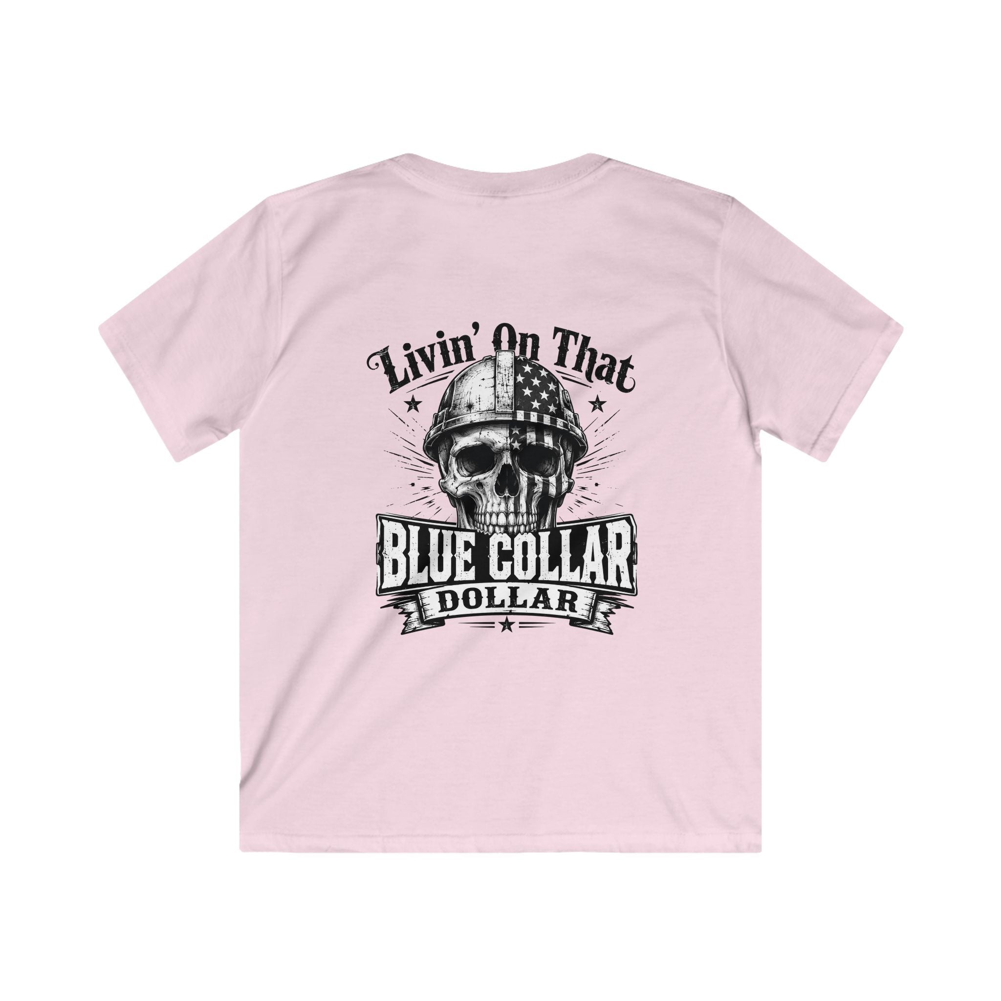 Kids Tee — "Livin' On That Blue Collar Dollar" Vintage Skull Workwear Shirt