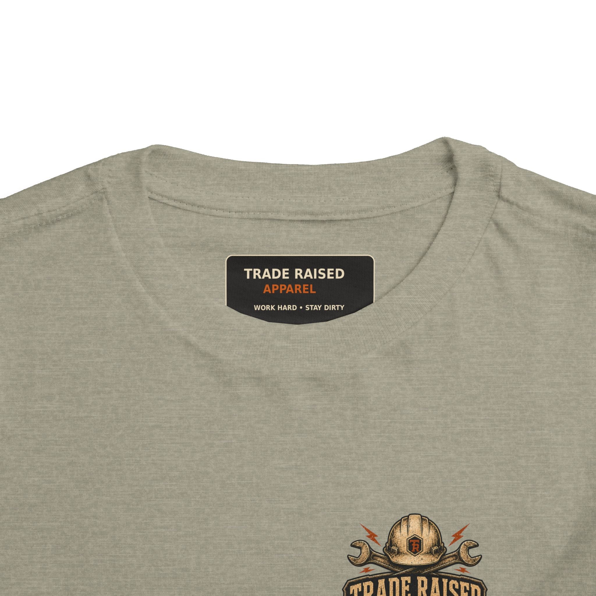 Toddler Tee — "Raised in the Trades" Blue Collar Kid Shirt