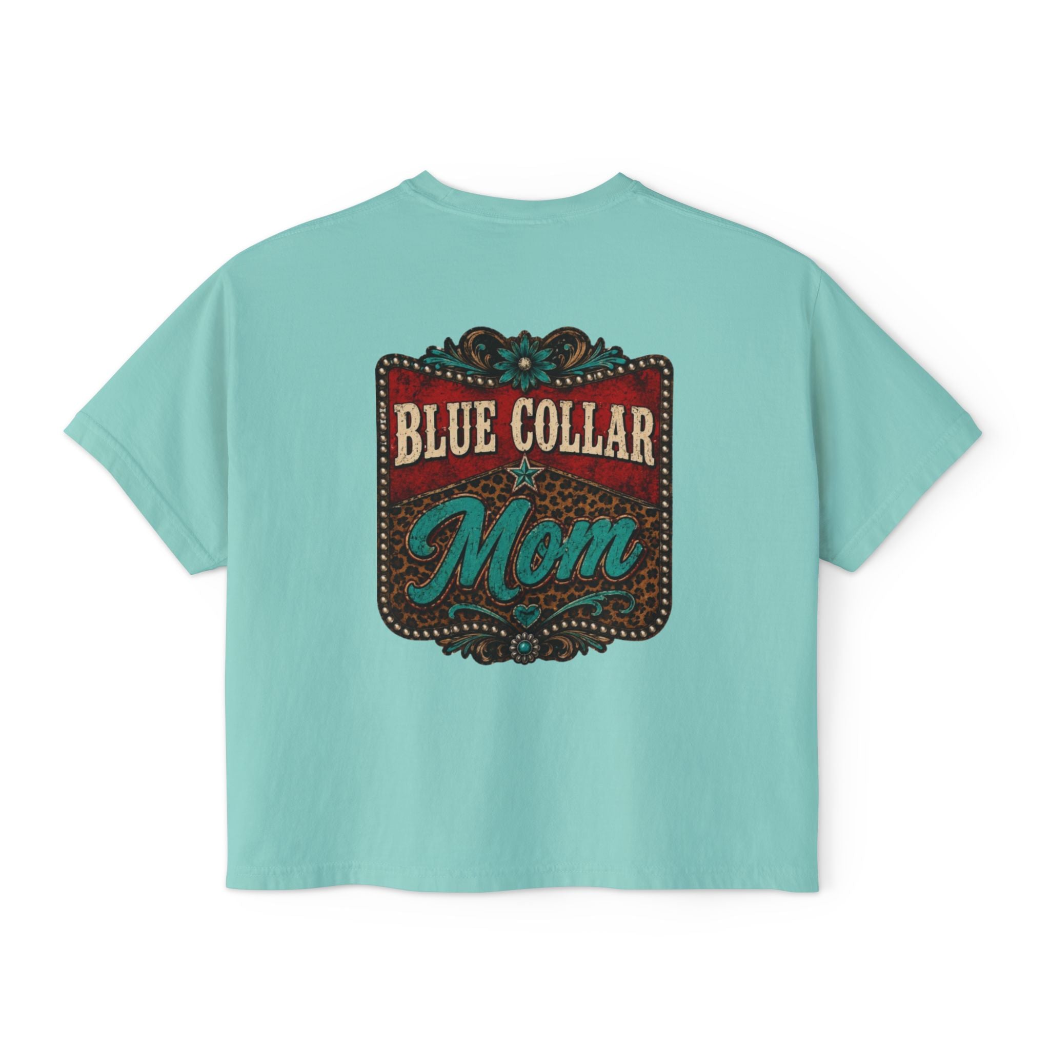 Blue Collar Mom Boxy Tee — Rustic Western Graphic Women’s T‑Shirt