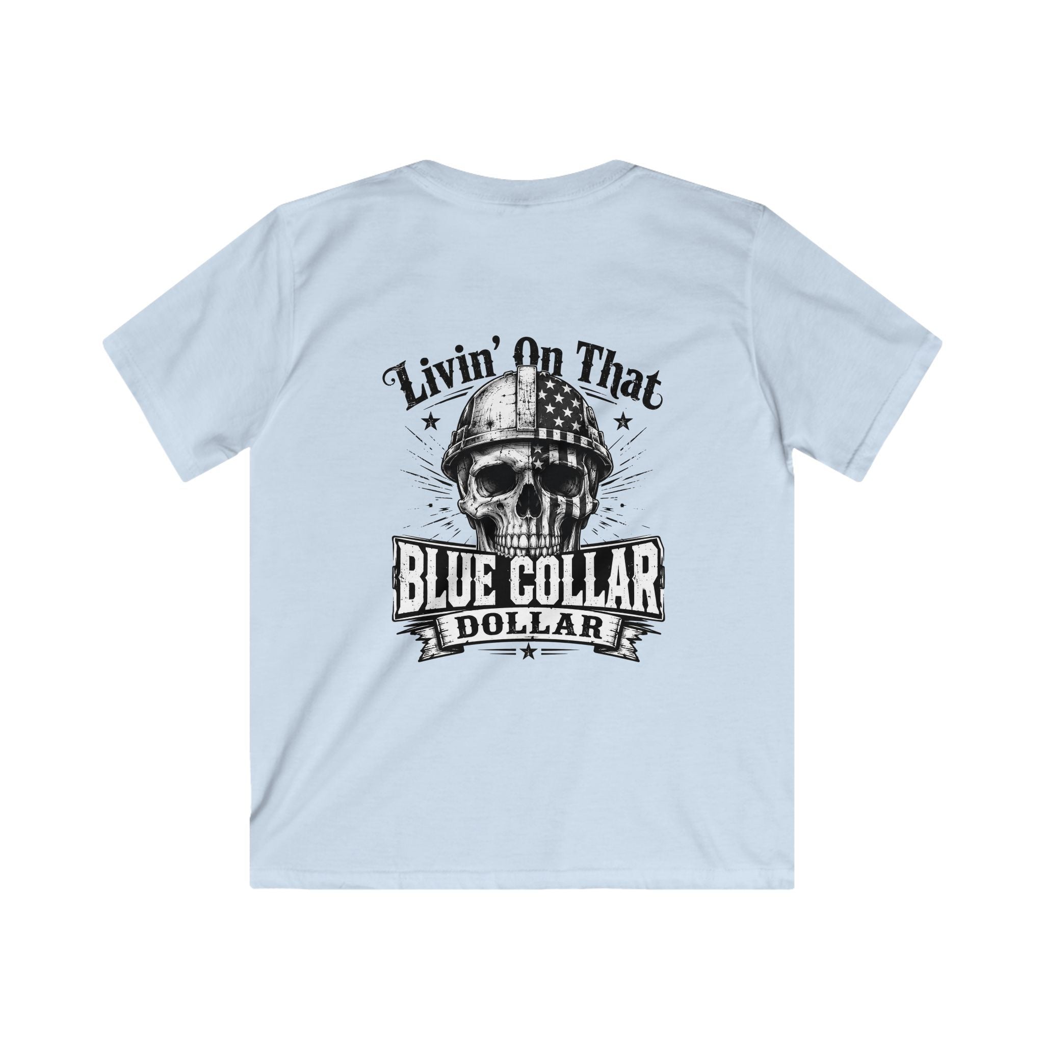 Kids Tee — "Livin' On That Blue Collar Dollar" Vintage Skull Workwear Shirt