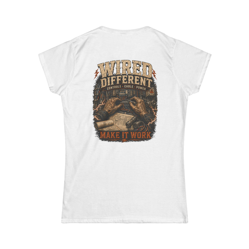 Wired Different Tee — "Make It Work" Electrician Engineer Graphic Women's T‑Shirt
