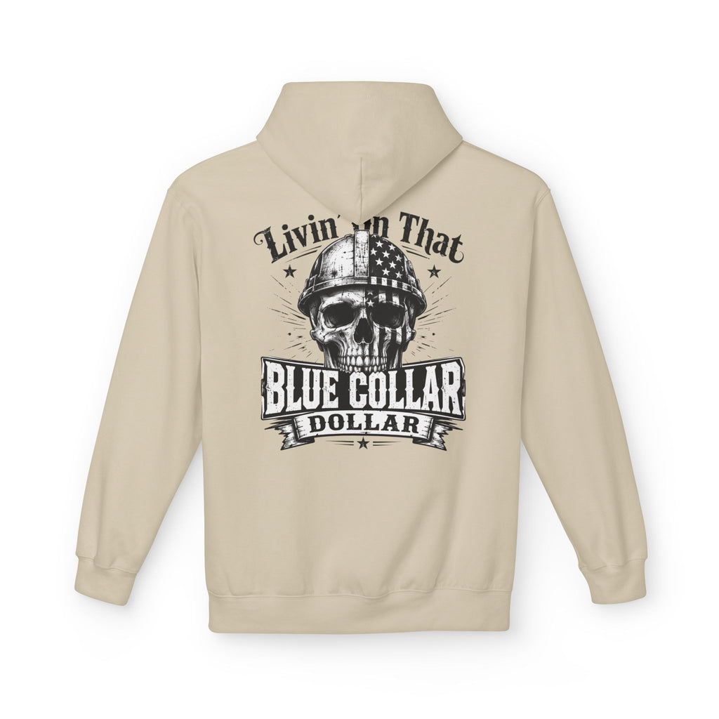 Blue Collar Dollar Hoodie — "Livin' That" Skull Workwear Pullover