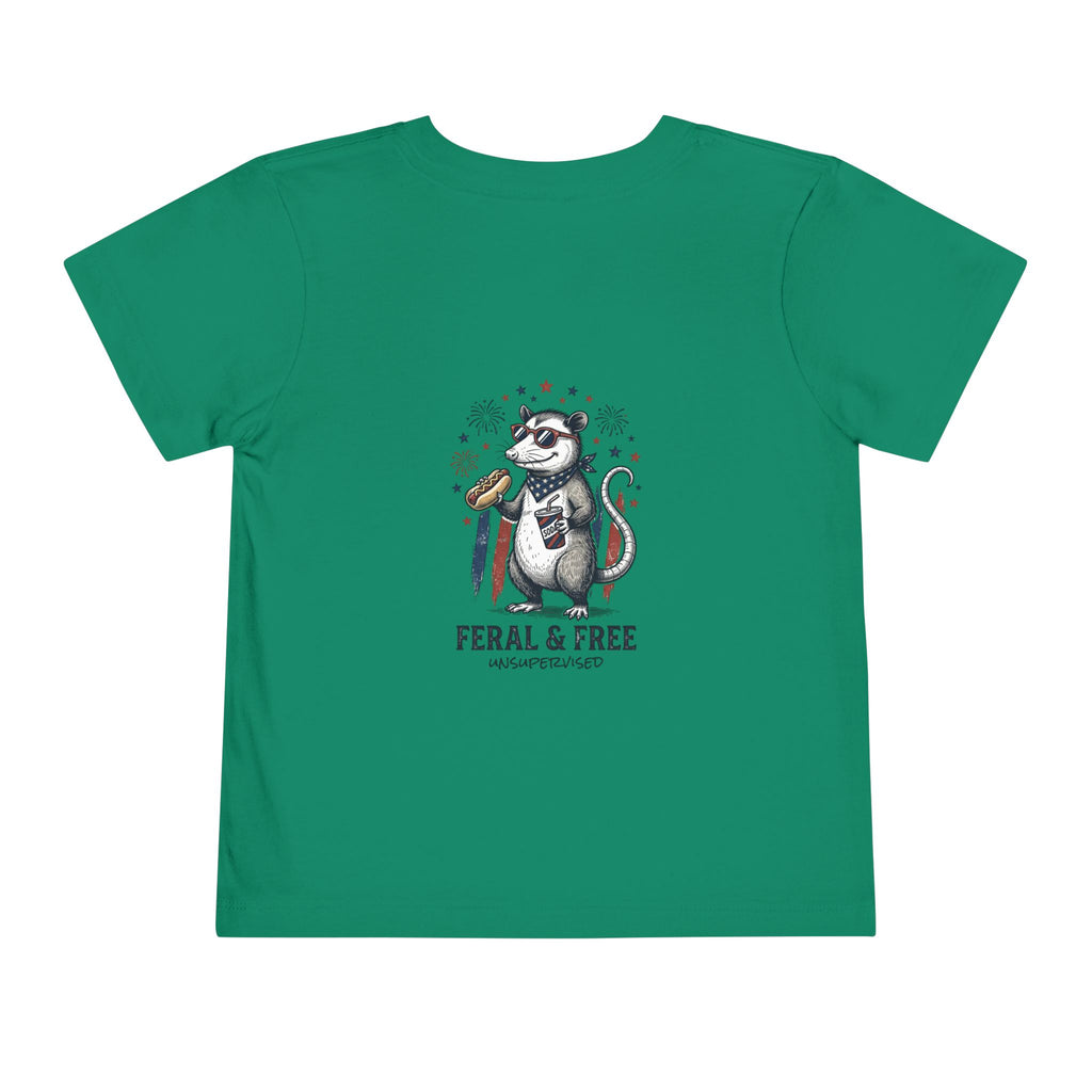 Toddler Tee — "Feral & Free" Raccoon 4th of July Patriotic Shirt
