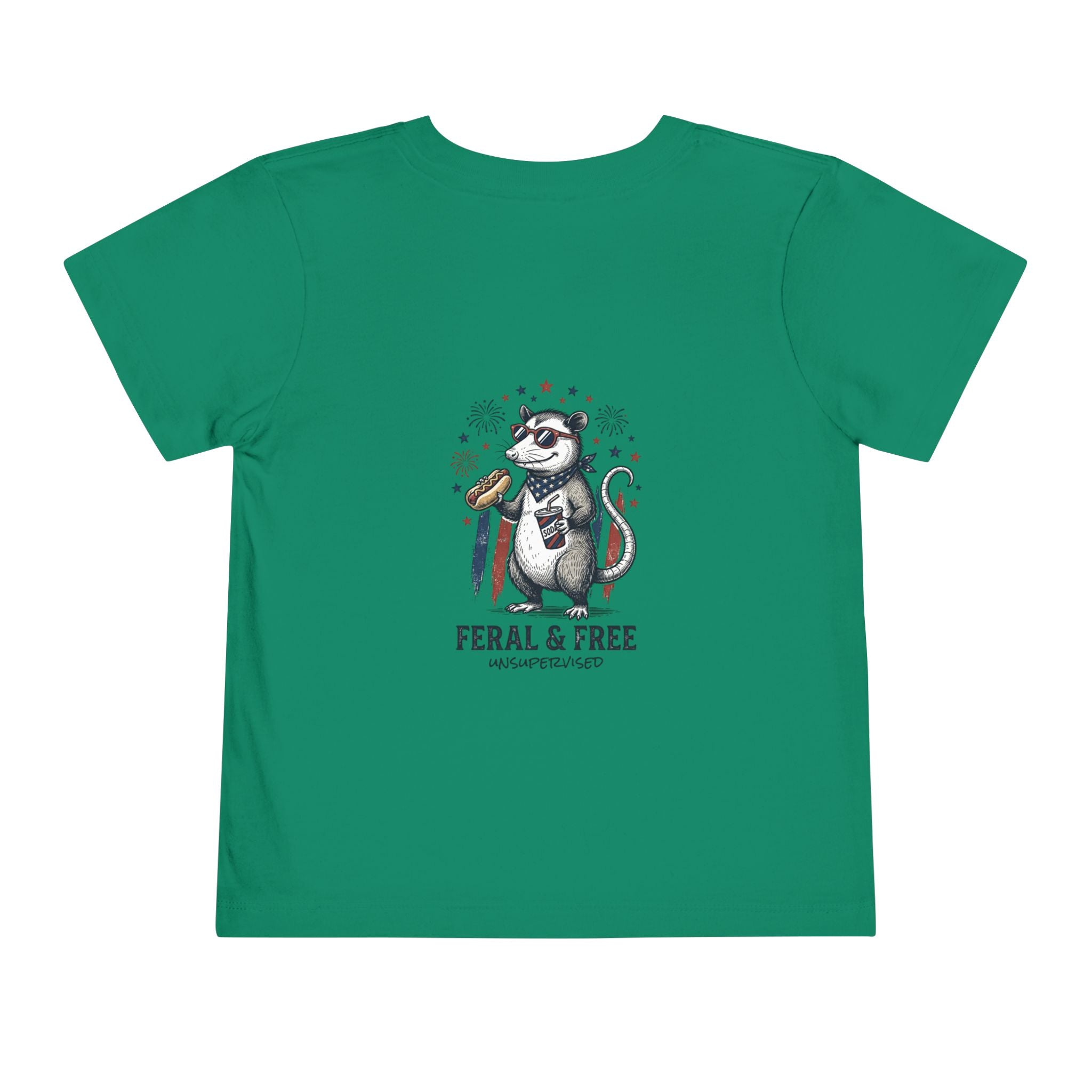 Toddler Tee — "Feral & Free" Raccoon 4th of July Patriotic Shirt