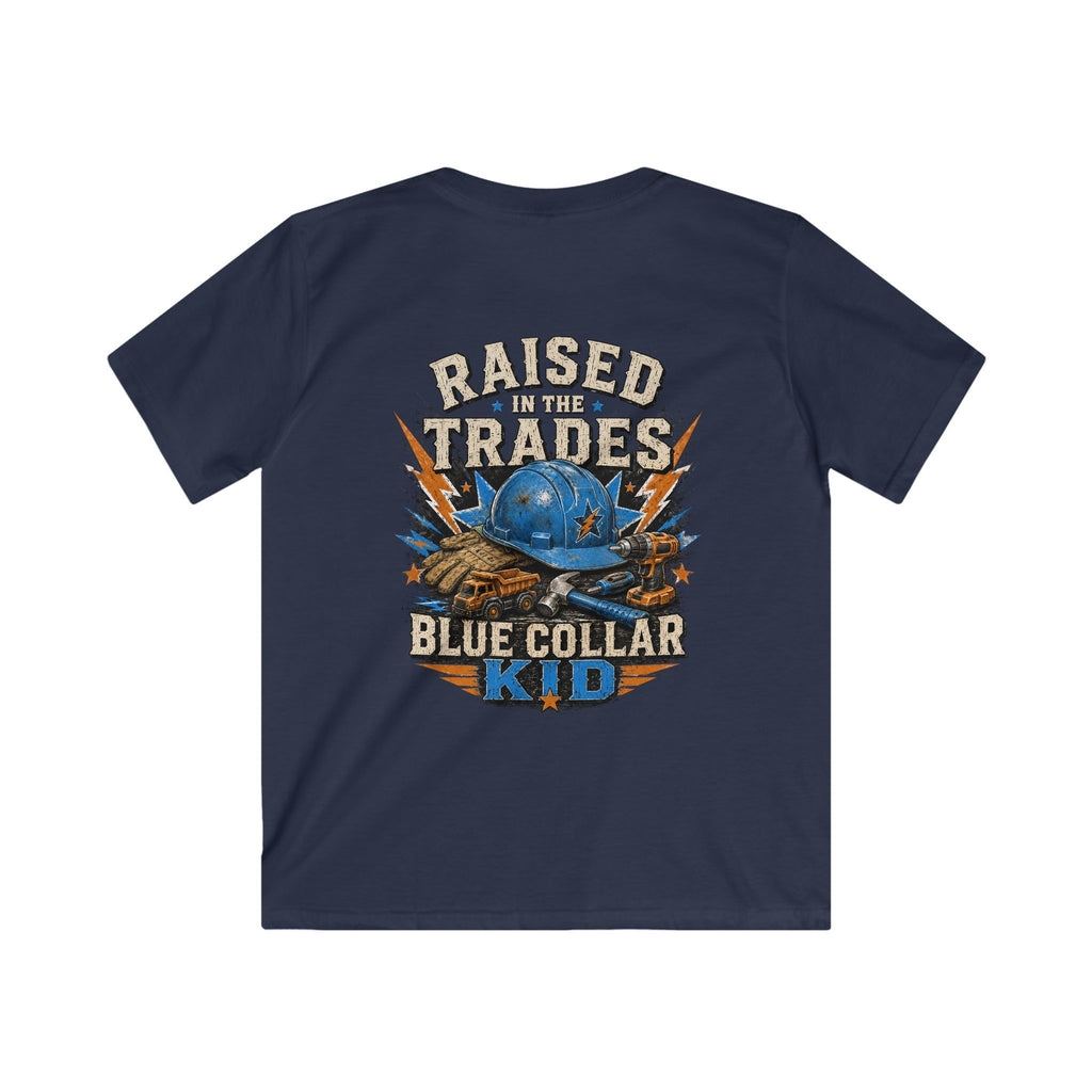 Kids T-Shirt - "Raised With Trades" Blue Collar Kid Graphic Tee