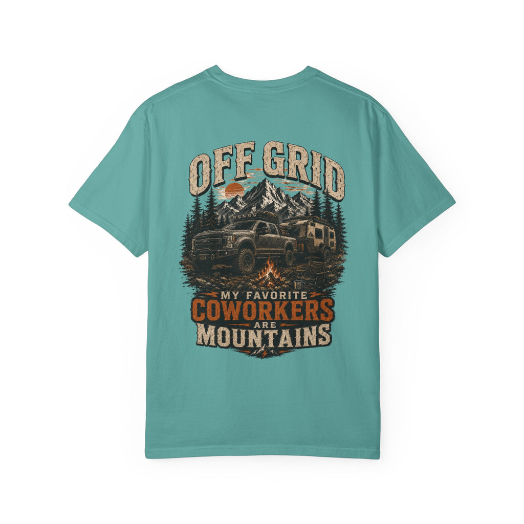 Off Grid Mountains T-Shirt — "Off Grid: My Favorite Coworkers Are Mountains" Adventure Tee
