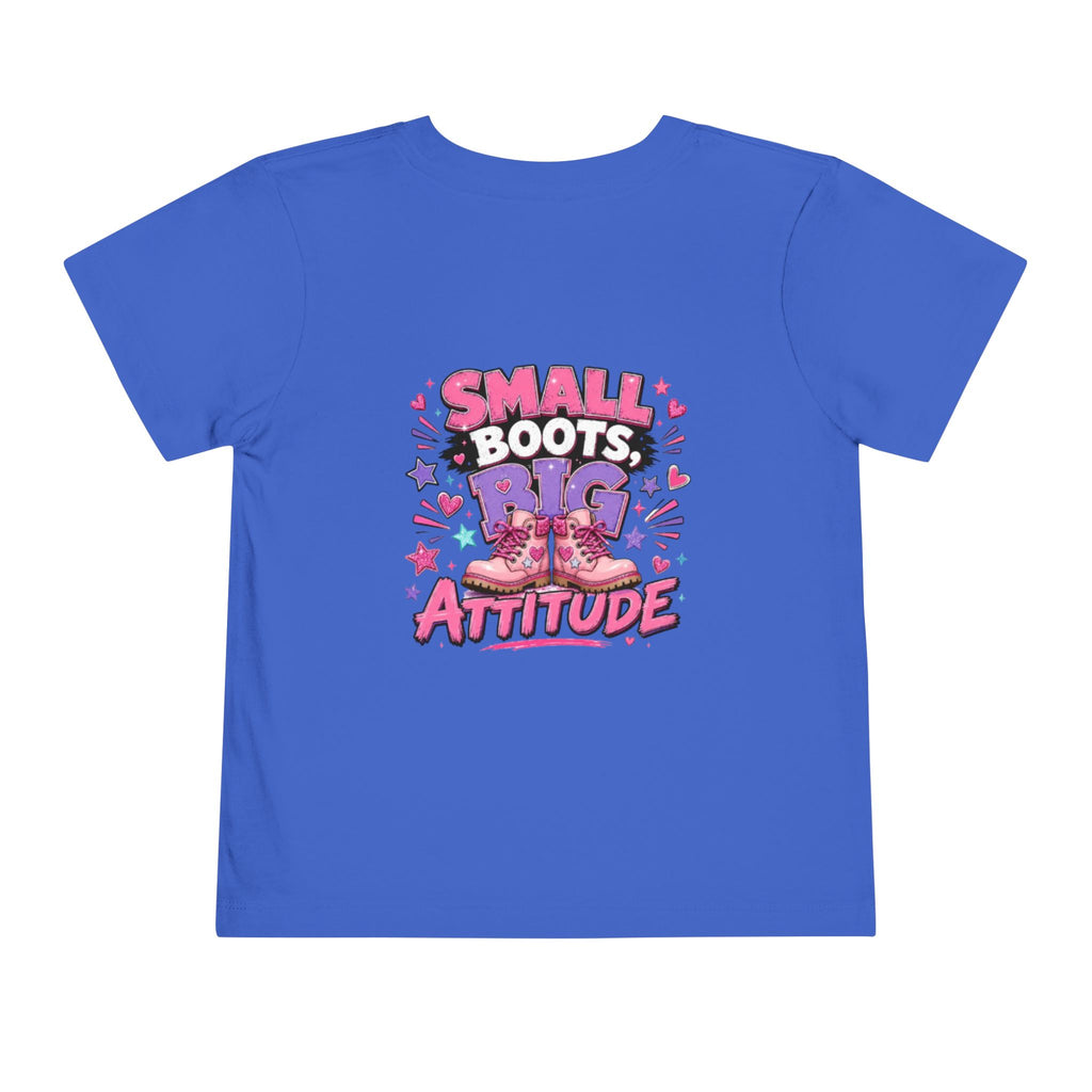 Toddler Tee — "Small Boots, Big Attitude" Pink Cowgirl Graphic