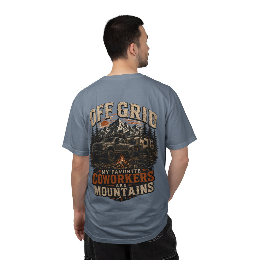 Off Grid Mountains T-Shirt — "Off Grid: My Favorite Coworkers Are Mountains" Adventure Tee