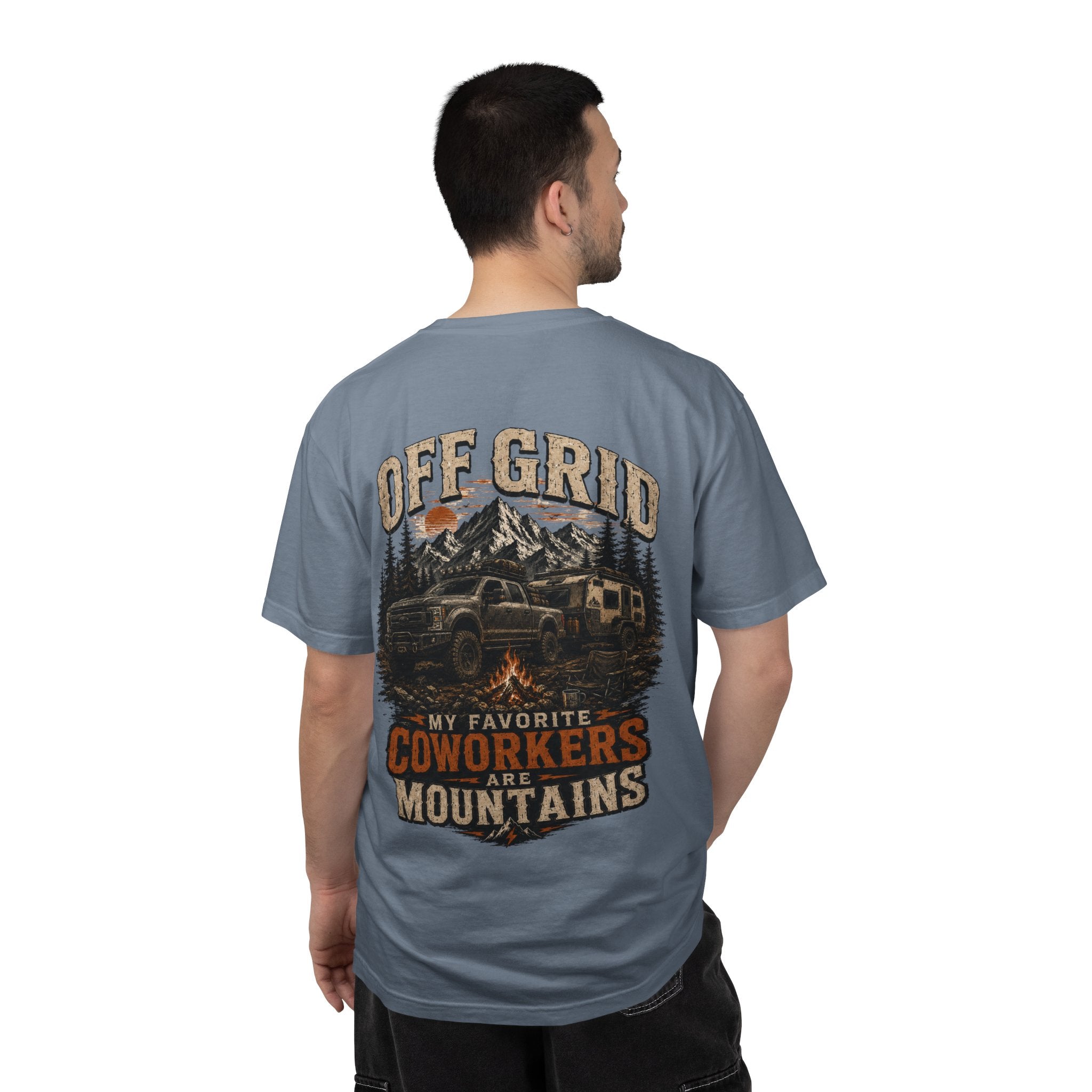 Off Grid Mountains T-Shirt — "Off Grid: My Favorite Coworkers Are Mountains" Adventure Tee