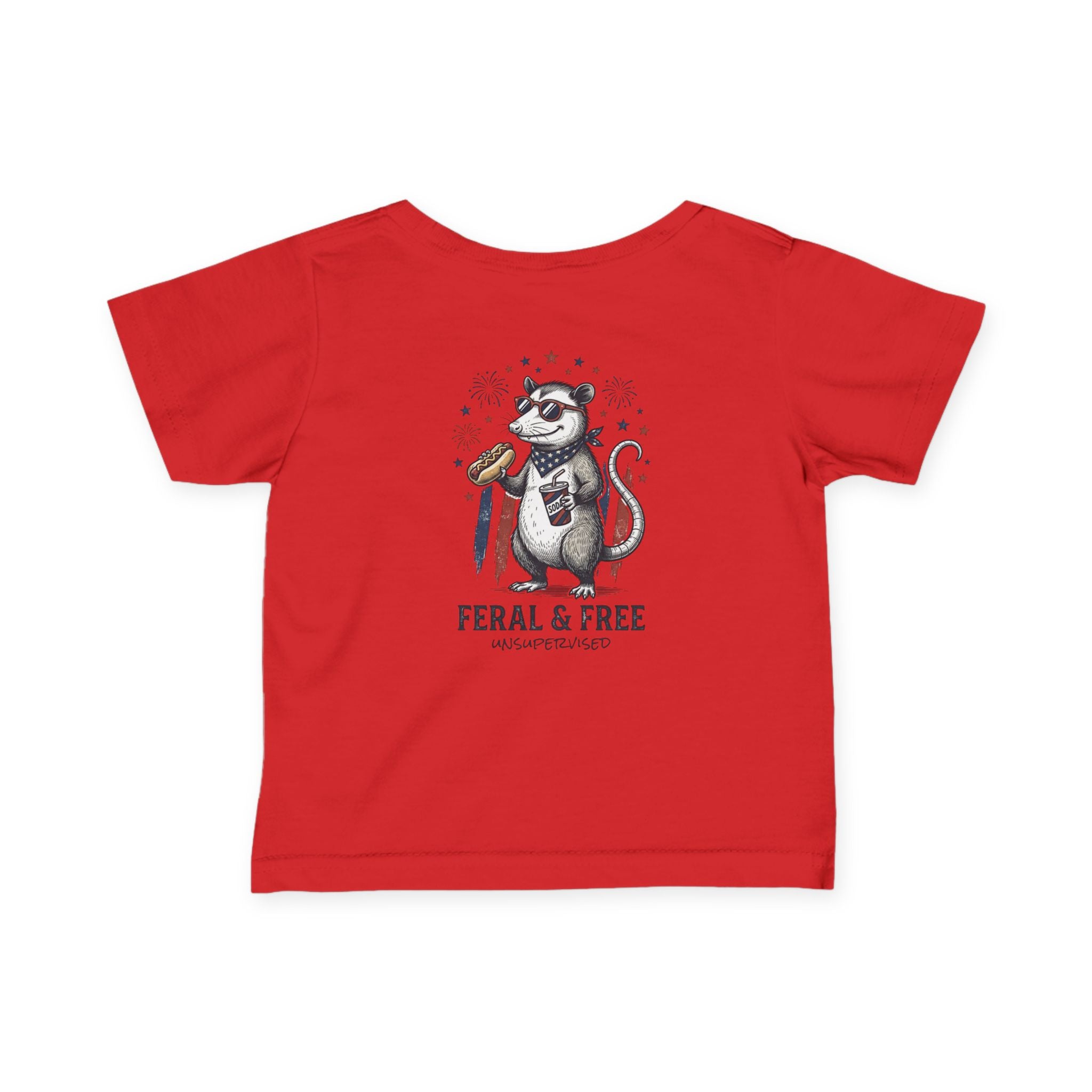 Infant Tee — "Feral & Free" Patriotic Raccoon Baby Shirt
