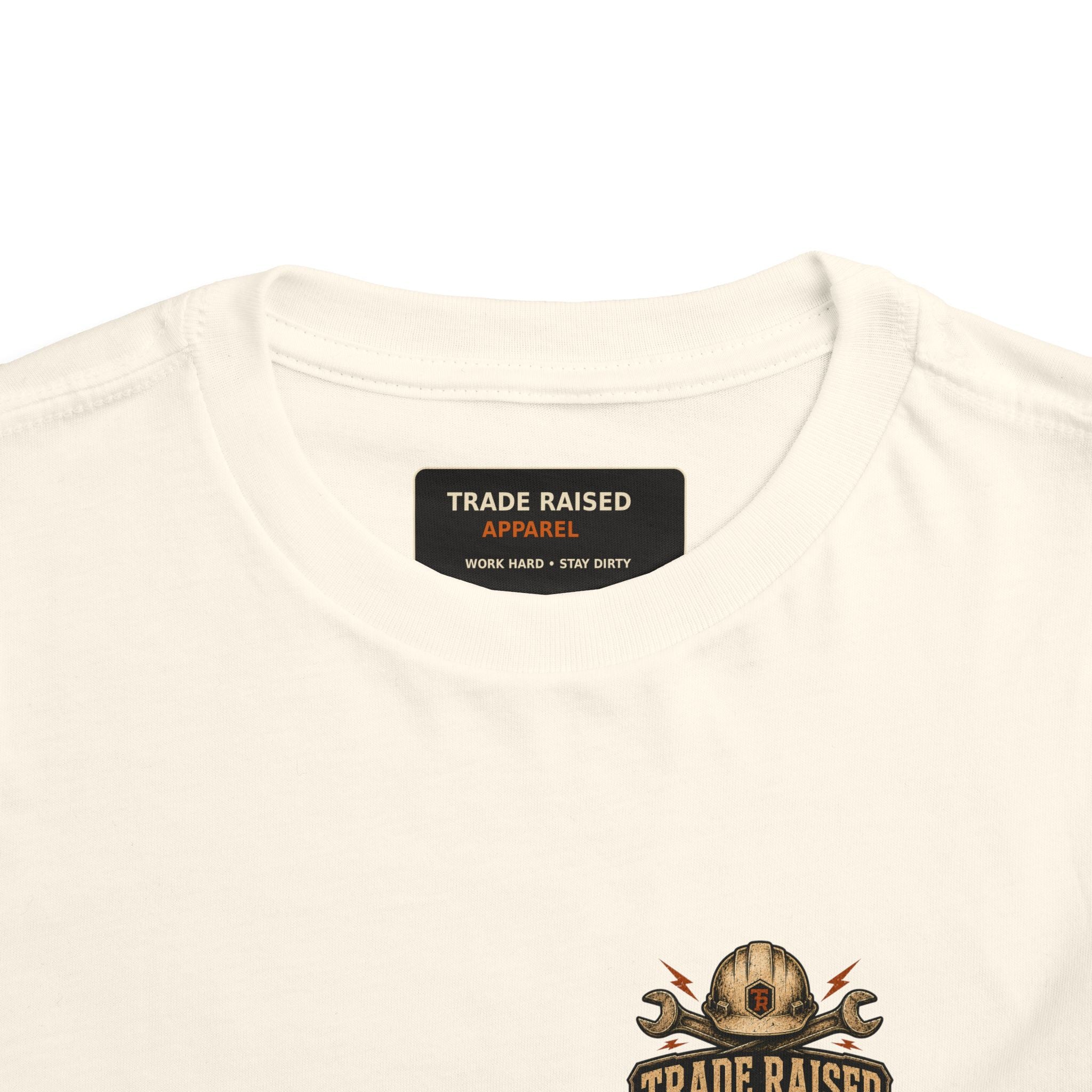 Toddler Tee — "Raised in the Trades" Blue Collar Kid Shirt