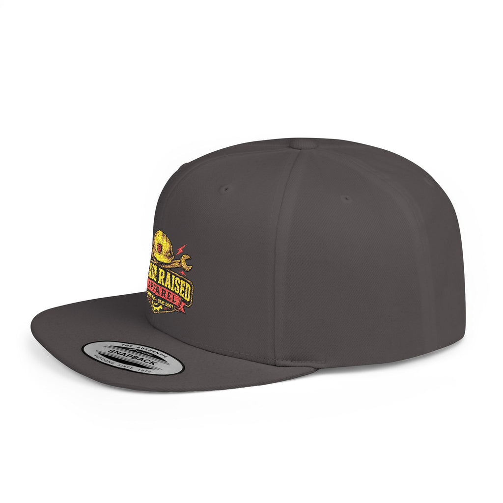 Flat Bill Snapback Hat — "Trade Raised" Logo Cap