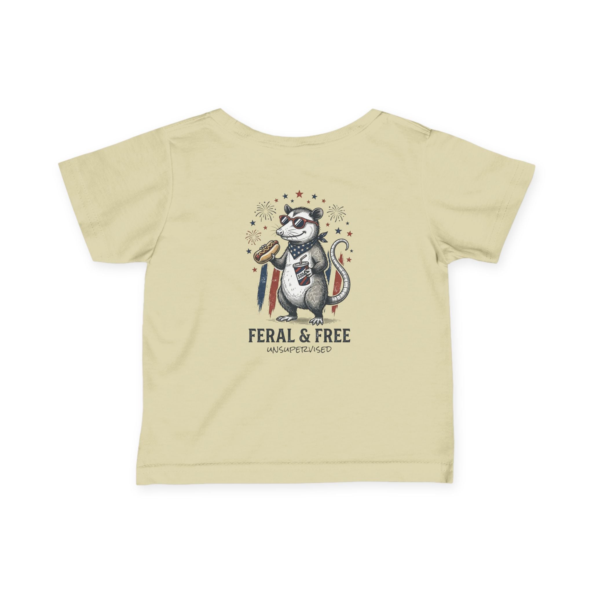 Infant Tee — "Feral & Free" Patriotic Raccoon Baby Shirt
