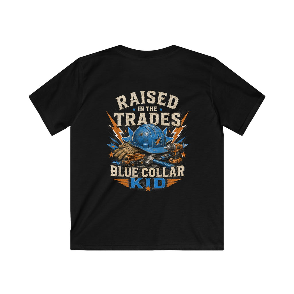 Kids T-Shirt - "Raised With Trades" Blue Collar Kid Graphic Tee