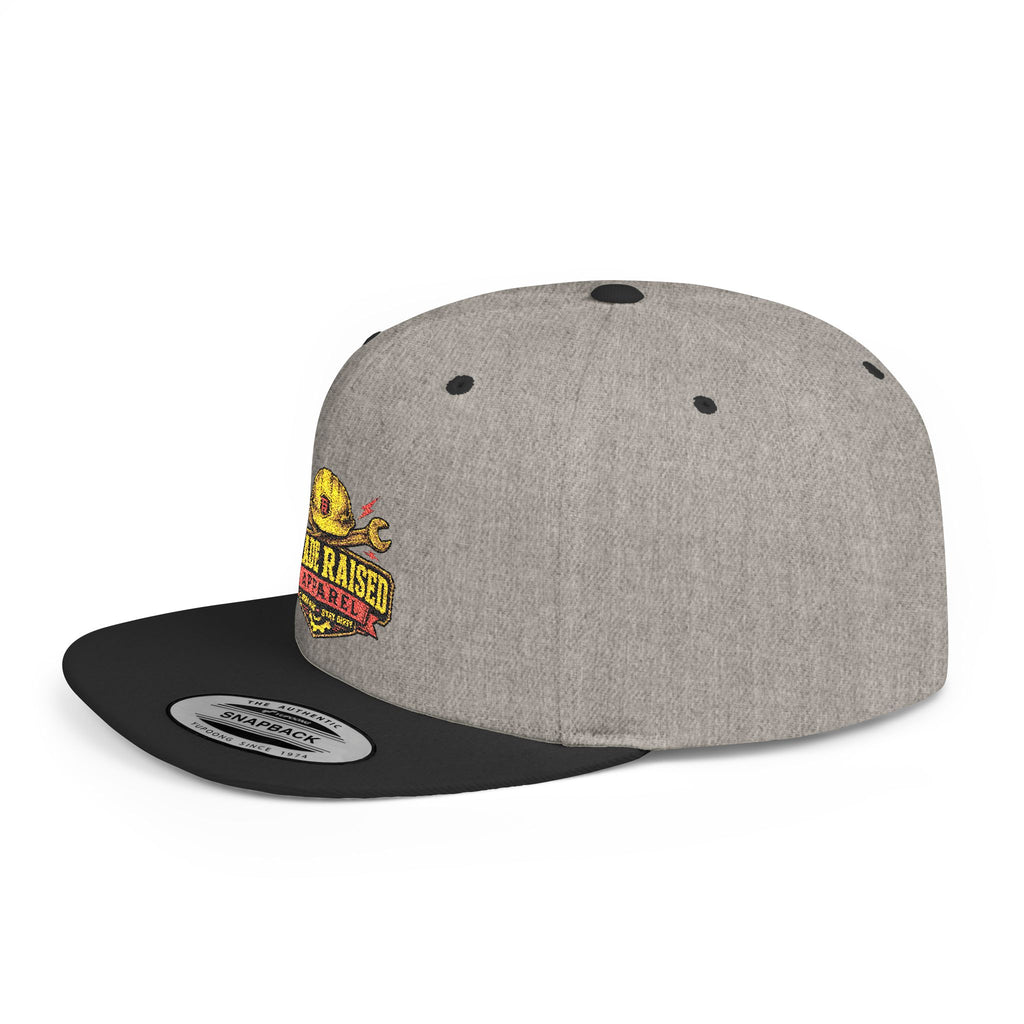Flat Bill Snapback Hat — "Trade Raised" Logo Cap