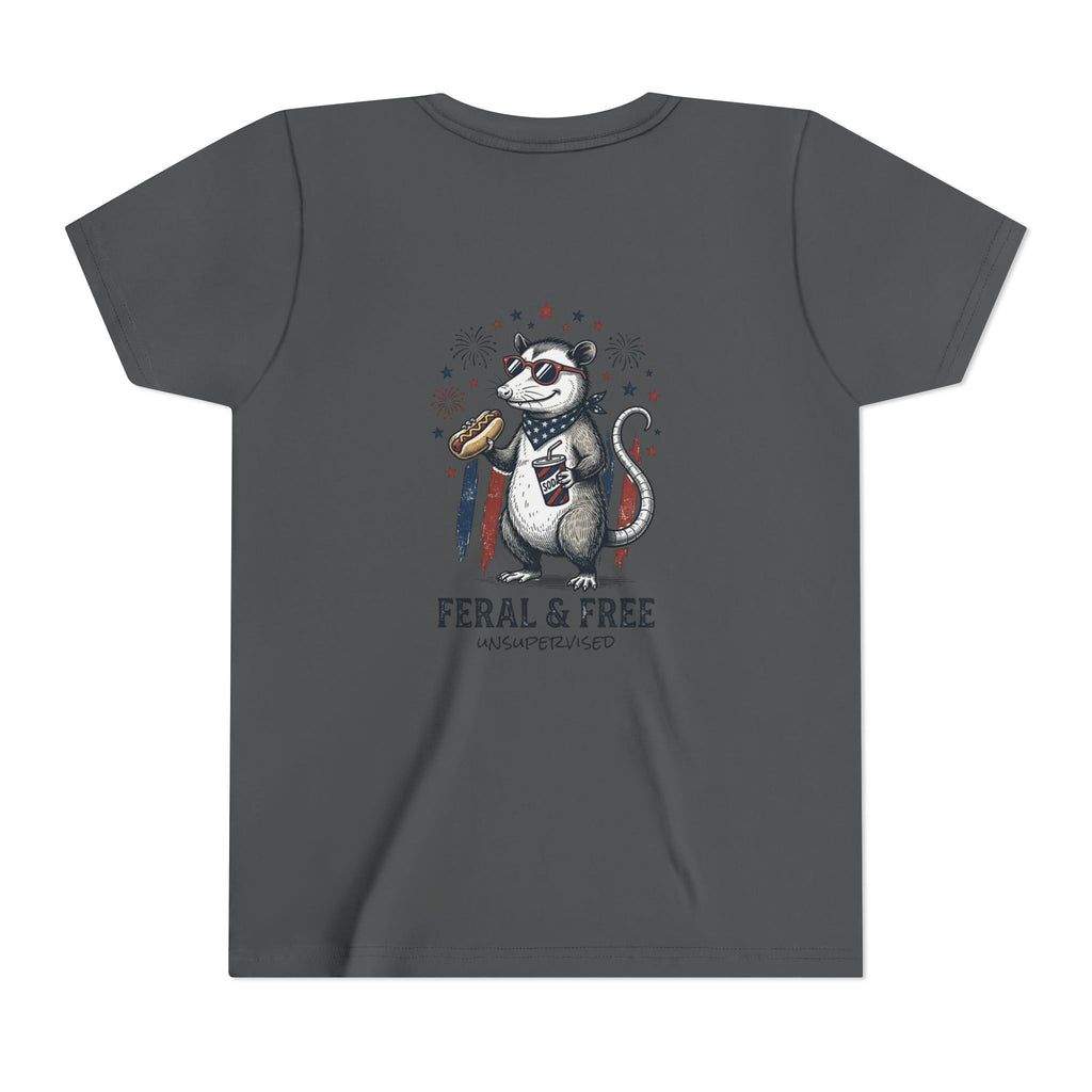 Youth Tee — "Feral & Free" Patriotic Possum Kids' Short Sleeve T-Shirt