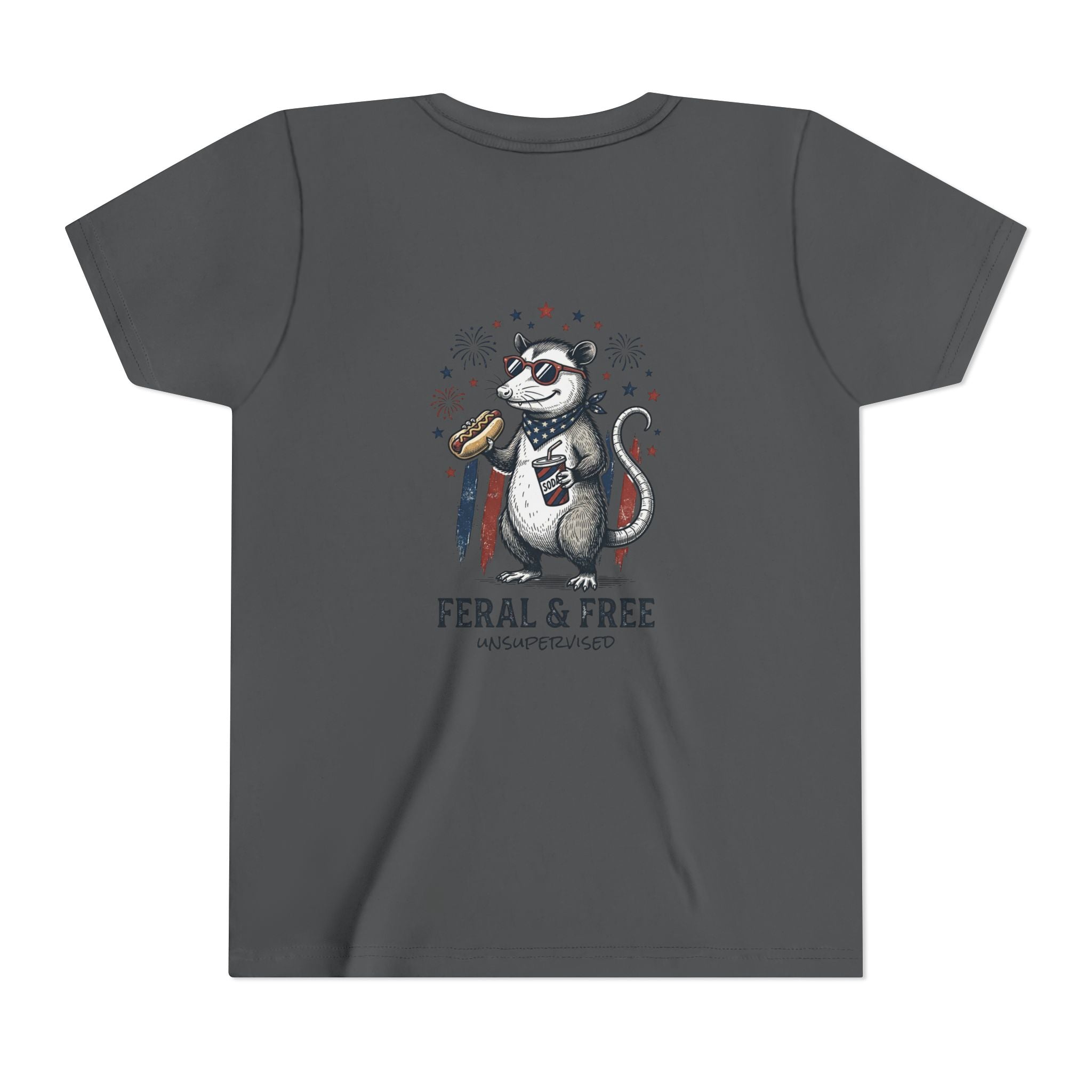 Youth Tee — "Feral & Free" Patriotic Possum Kids' Short Sleeve T-Shirt