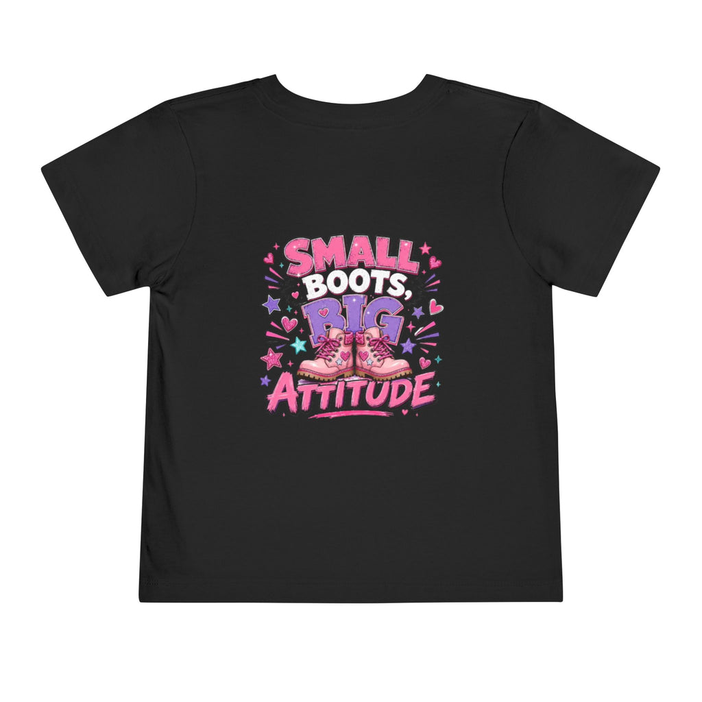 Toddler Tee — "Small Boots, Big Attitude" Pink Cowgirl Graphic