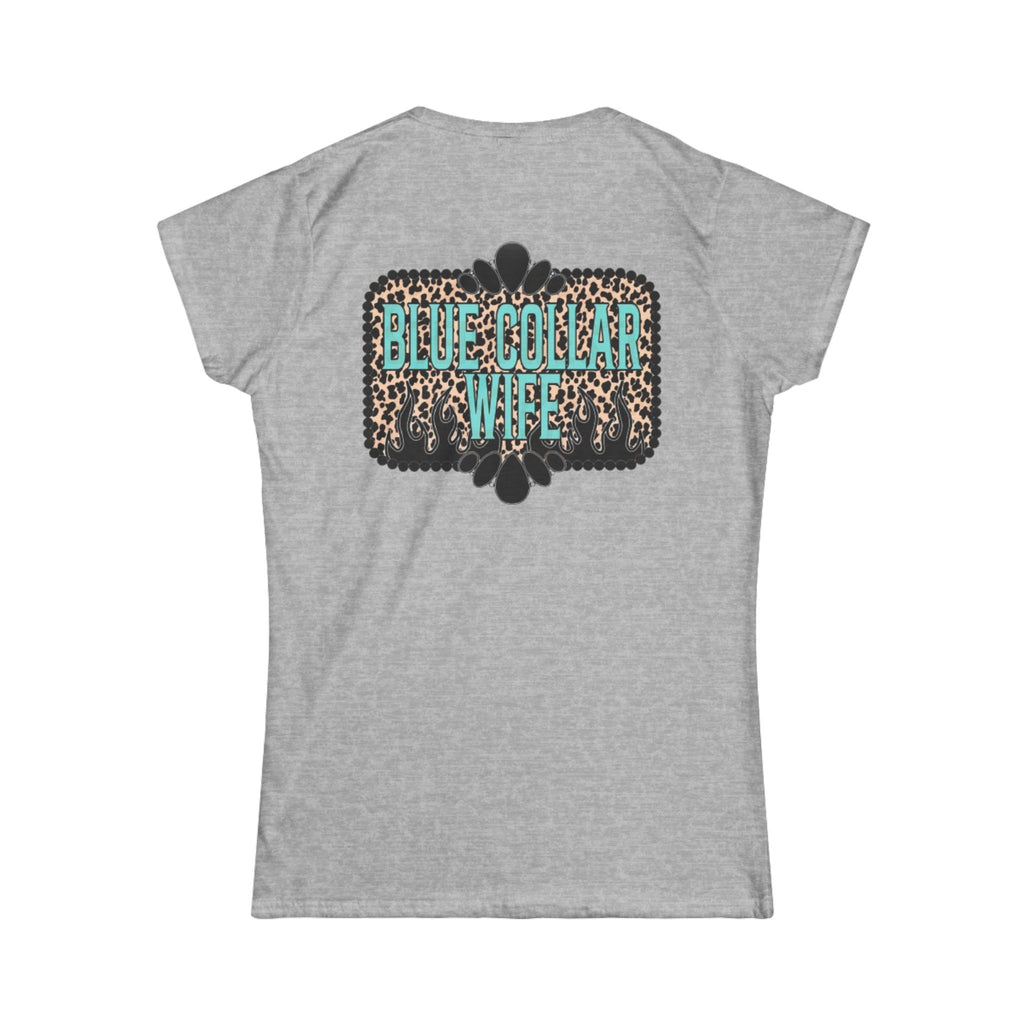 Blue Collar Wife Tee — Leopard Plaque Graphic Women's T‑Shirt