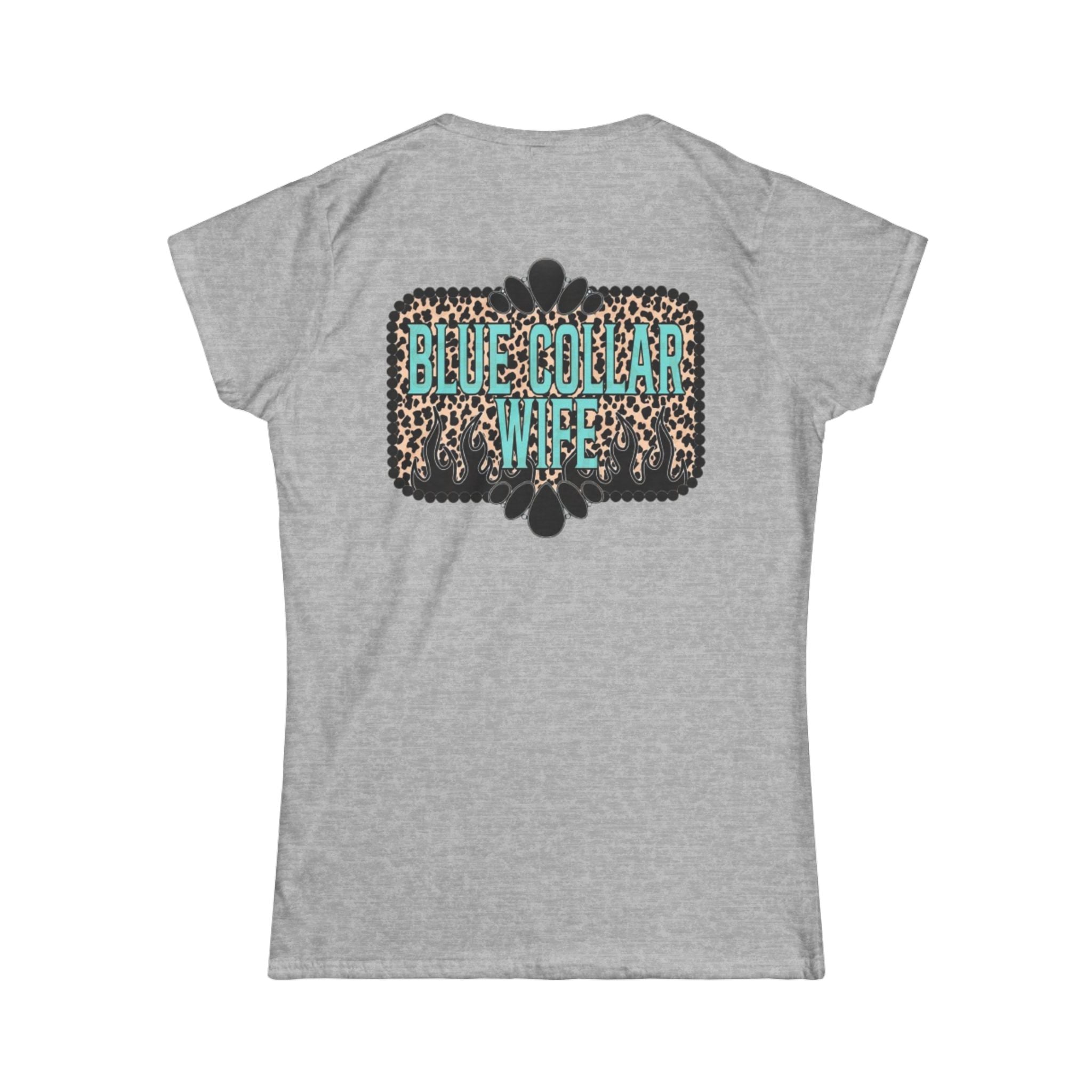 Blue Collar Wife Tee — Leopard Plaque Graphic Women's T‑Shirt