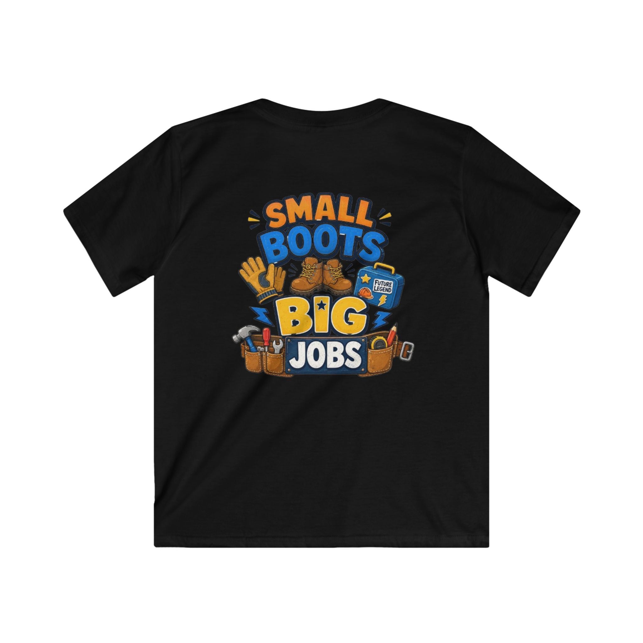 Kids Tee — "Small Boots Big Jobs" Construction Graphic Shirt for Young Builders