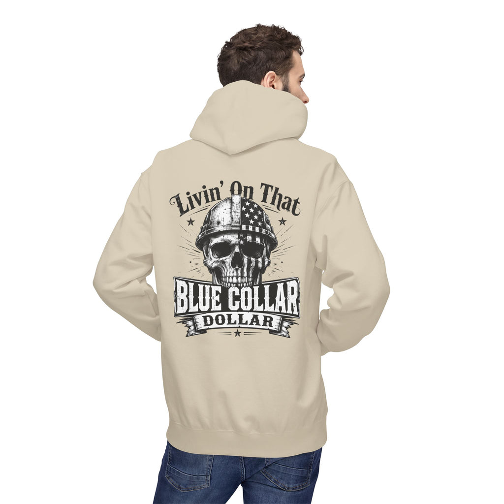 Blue Collar Dollar Hoodie — "Livin' That" Skull Workwear Pullover