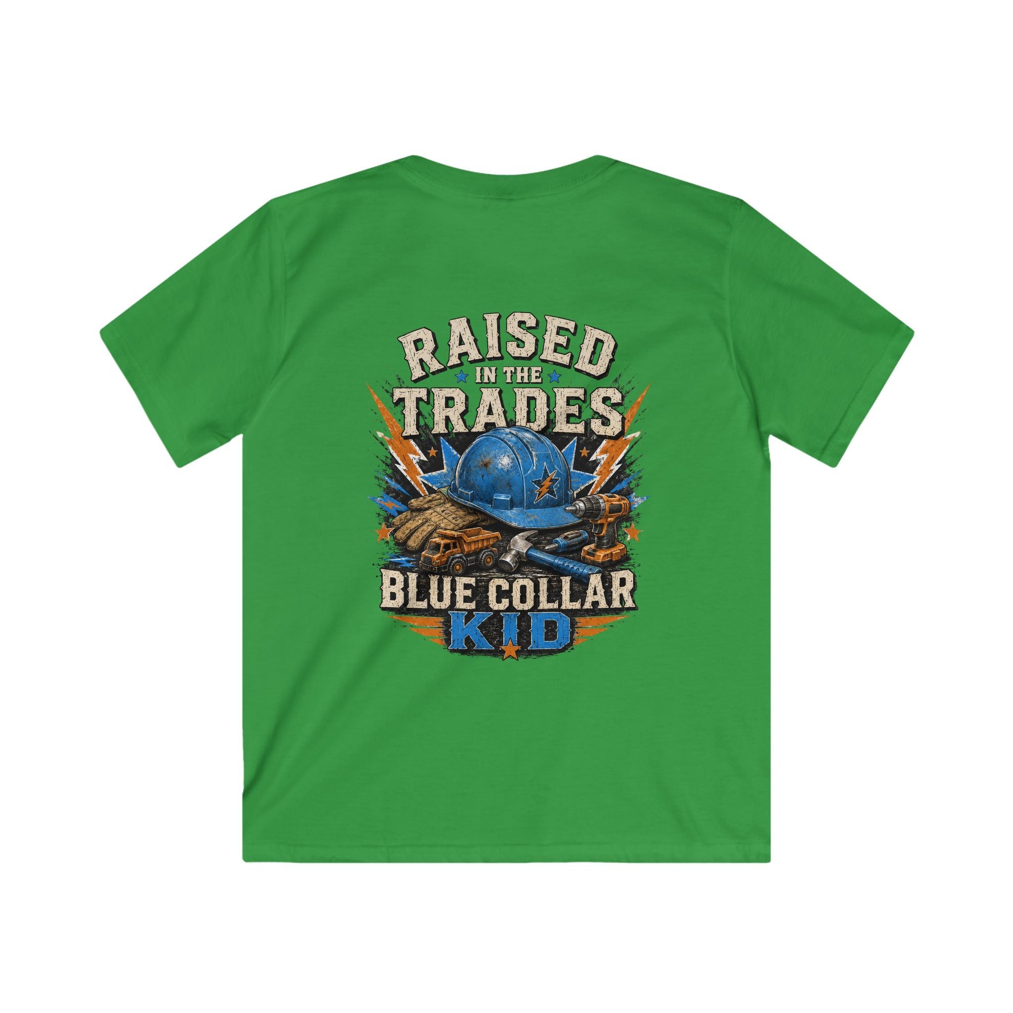 Kids T-Shirt - "Raised With Trades" Blue Collar Kid Graphic Tee