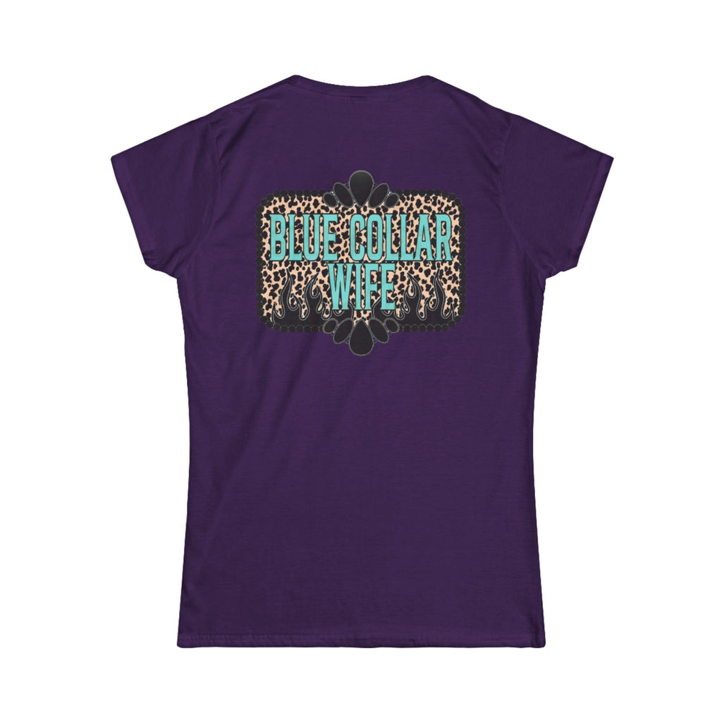 Blue Collar Wife Tee — Leopard Plaque Graphic Women's T‑Shirt