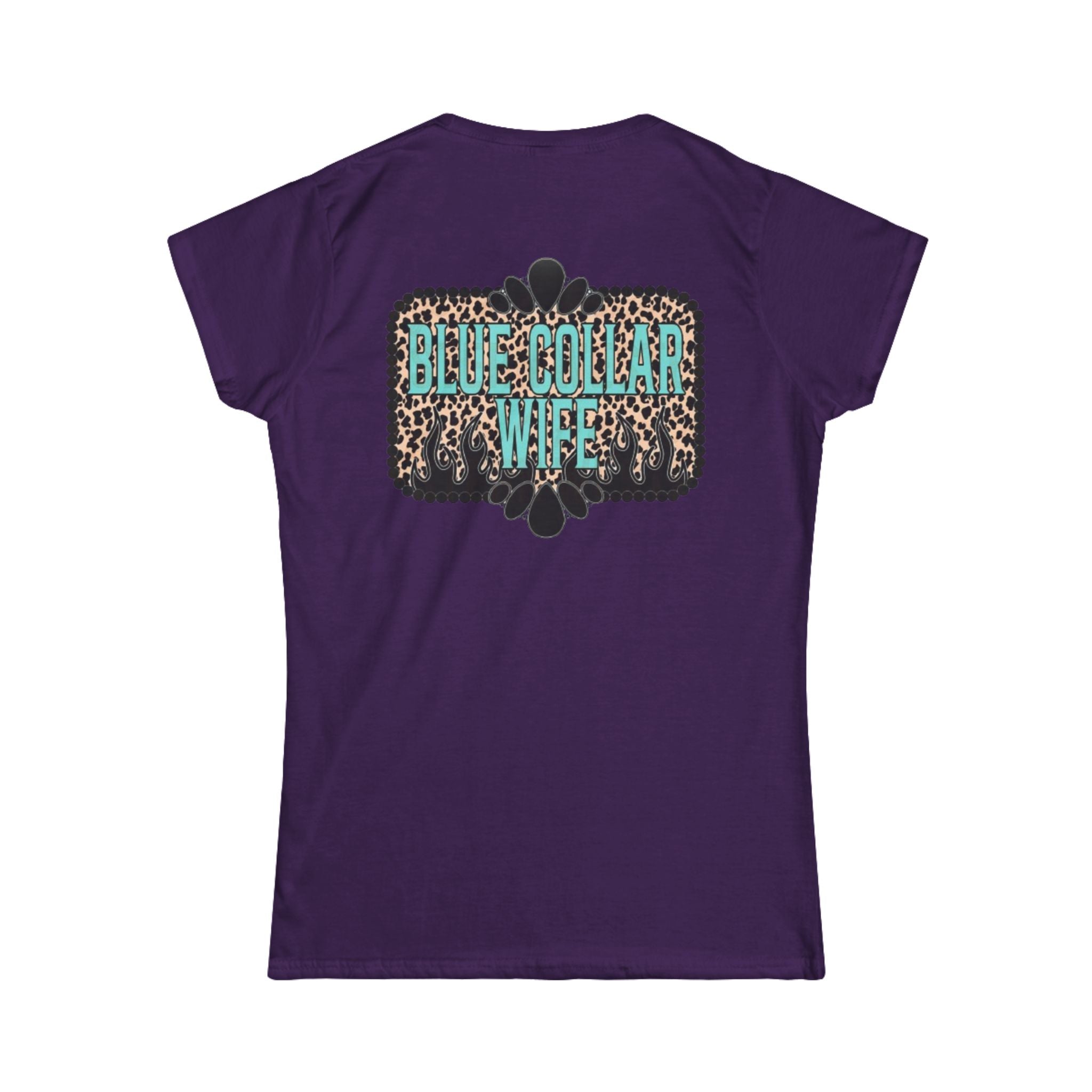 Blue Collar Wife Tee — Leopard Plaque Graphic Women's T‑Shirt