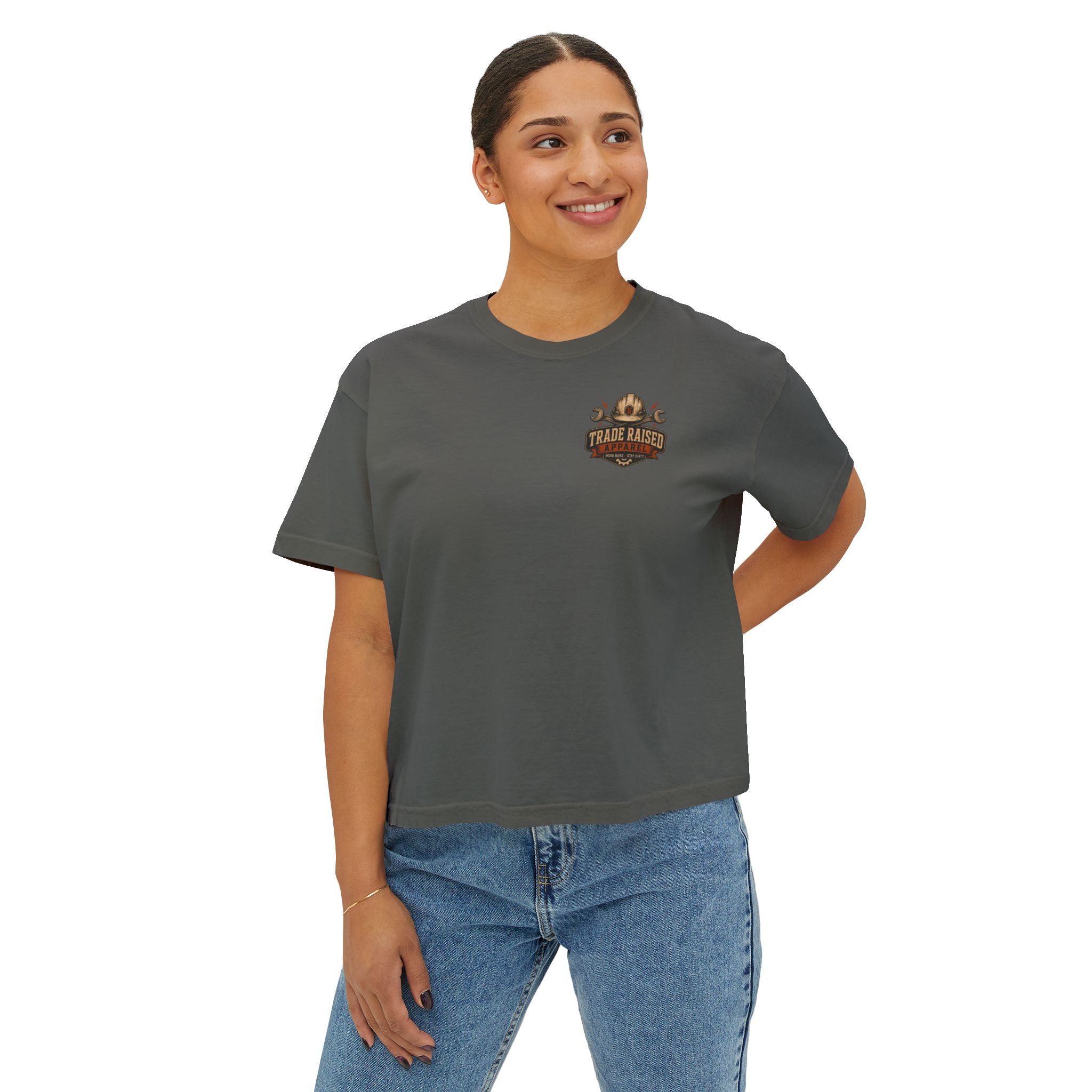 Blue Collar Wife Boxy Tee — "Built Tough, Love Hard" Vintage Worker Wife Shirt